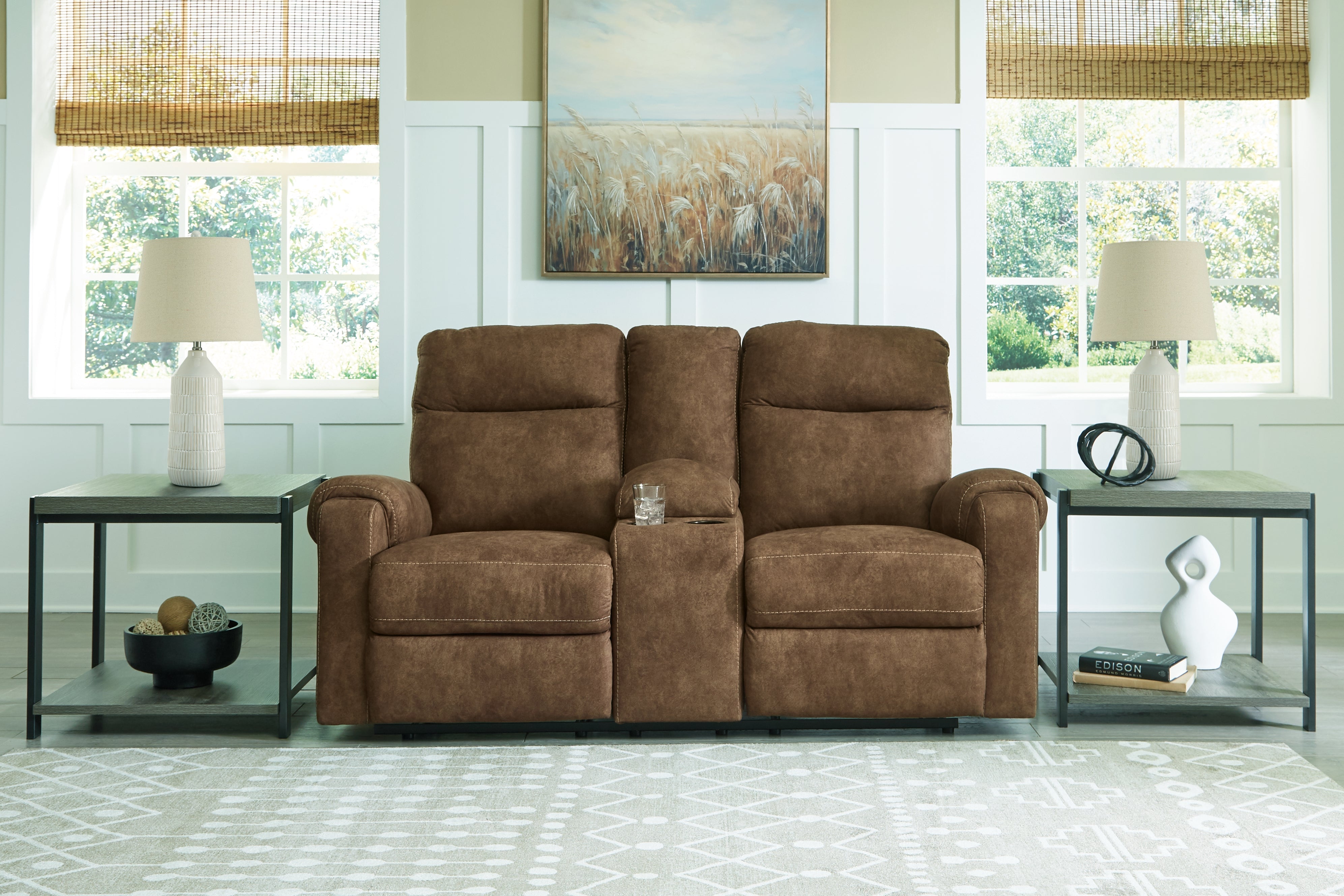 Diamond Furniture - Ashley Furniture - Edenwold Living Room - DBL Rec Loveseat w/Console / Brindle - 1380594