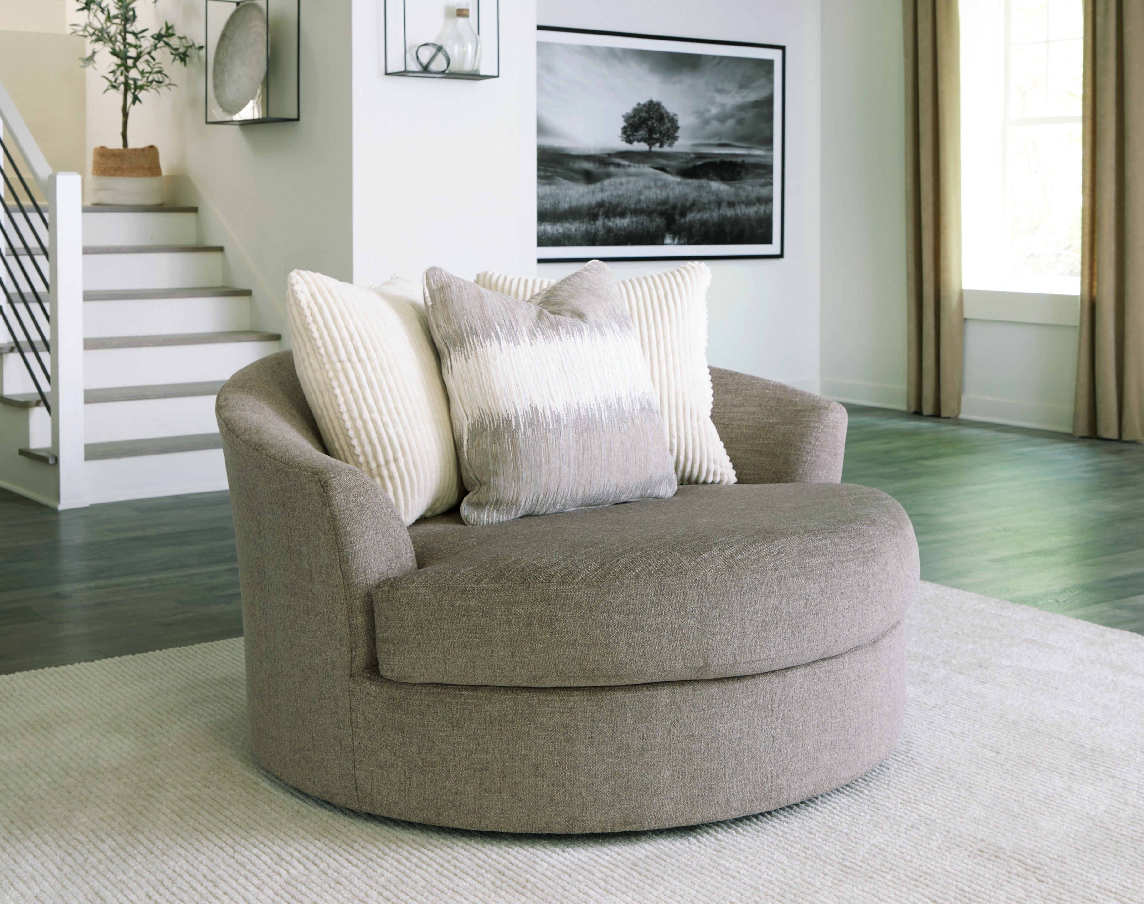 Diamond Furniture - Ashley Furniture - Creswell Living Room - Oversized Swivel Accent Chair / Stone - 1530521