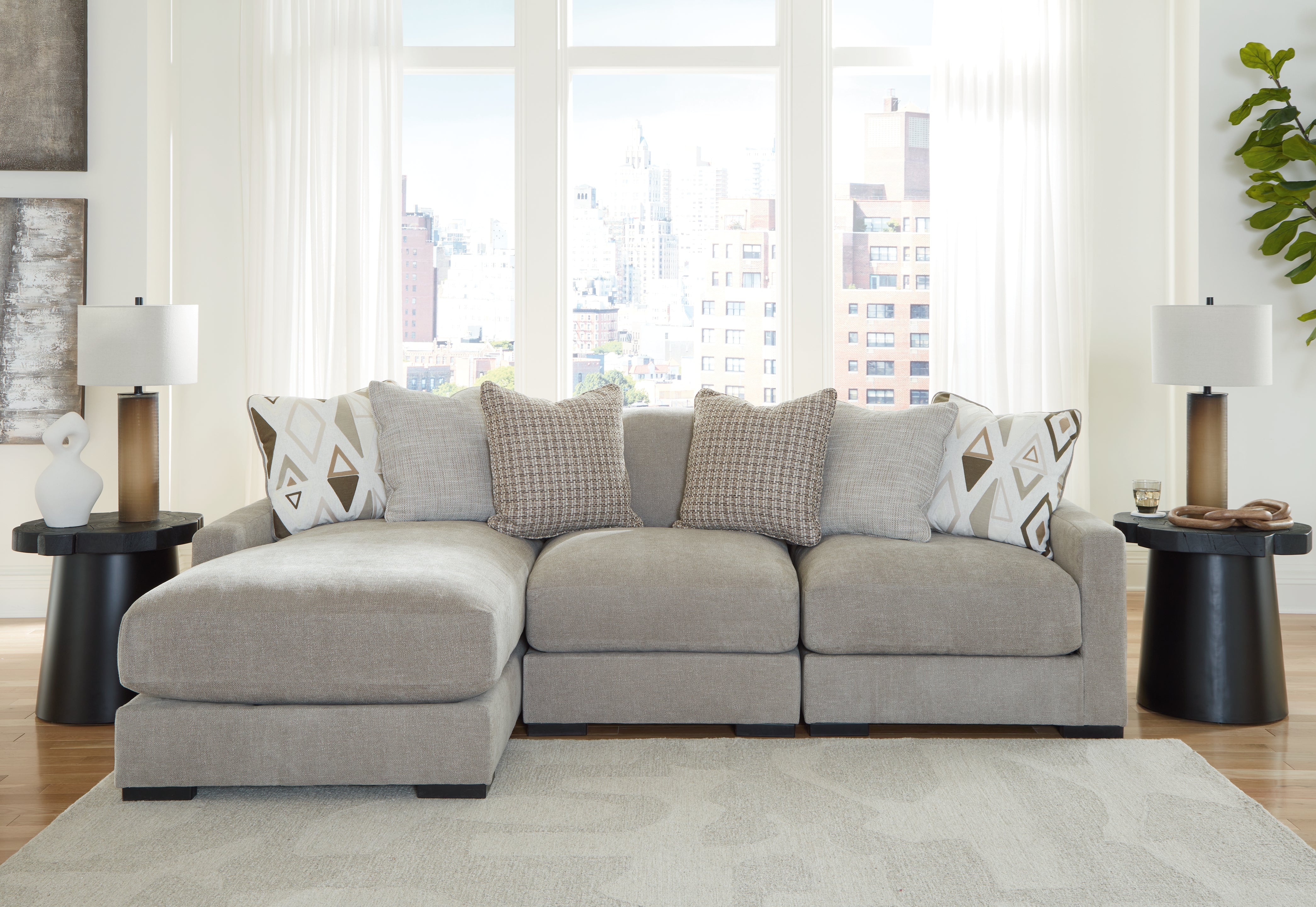 Diamond Furniture - Ashley Furniture - Aslan Court Sectional - RAF 3-Piece Sofa Sectional with Chaise / Pebble - 20305S3
