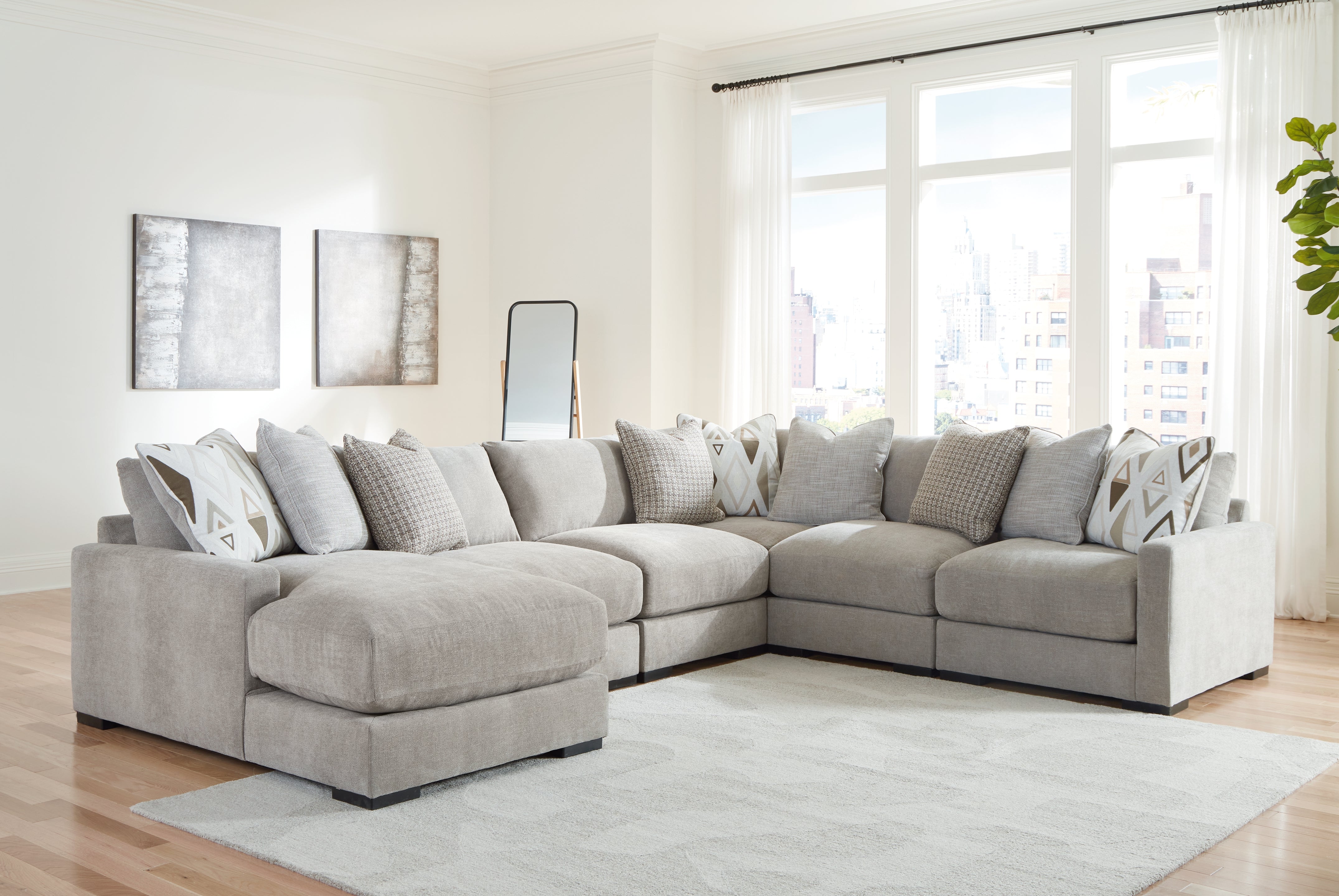 Diamond Furniture - Ashley Furniture - Aslan Court Sectional - RAF 6-Piece Sectional with Chaise / Flax - 20305S8