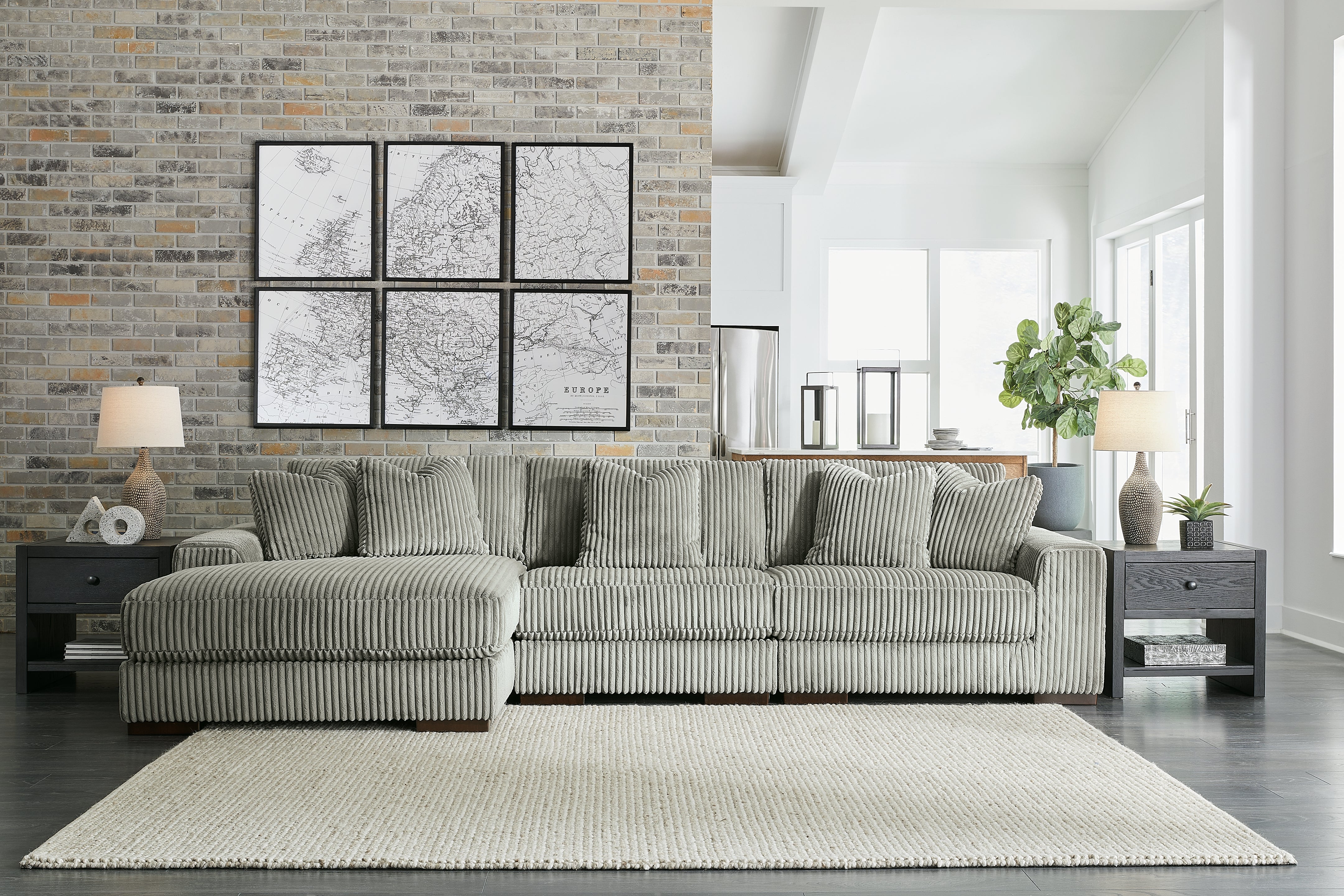 Diamond Furniture - Ashley Furniture - Lindyn 3-Piece Sectional with Chaise - RAF 3-Piece Sectional with Chaise / Fog - 21105S10