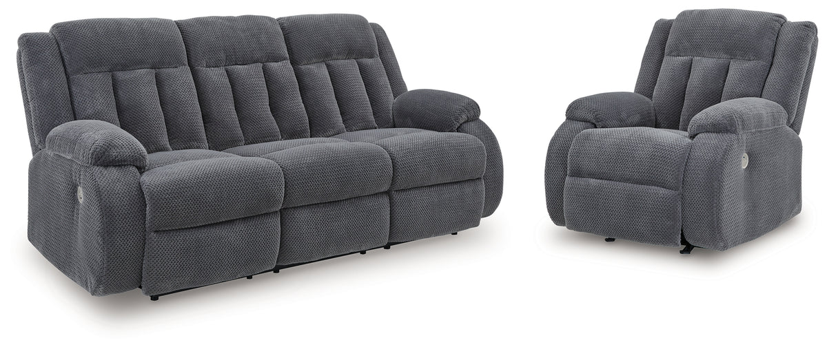 Diamond Furniture - Ashley Furniture - Observation Power Reclining Sofa and Power Recliner - Power Reclining Sofa and Power Recliner / Steel - PC21405U1