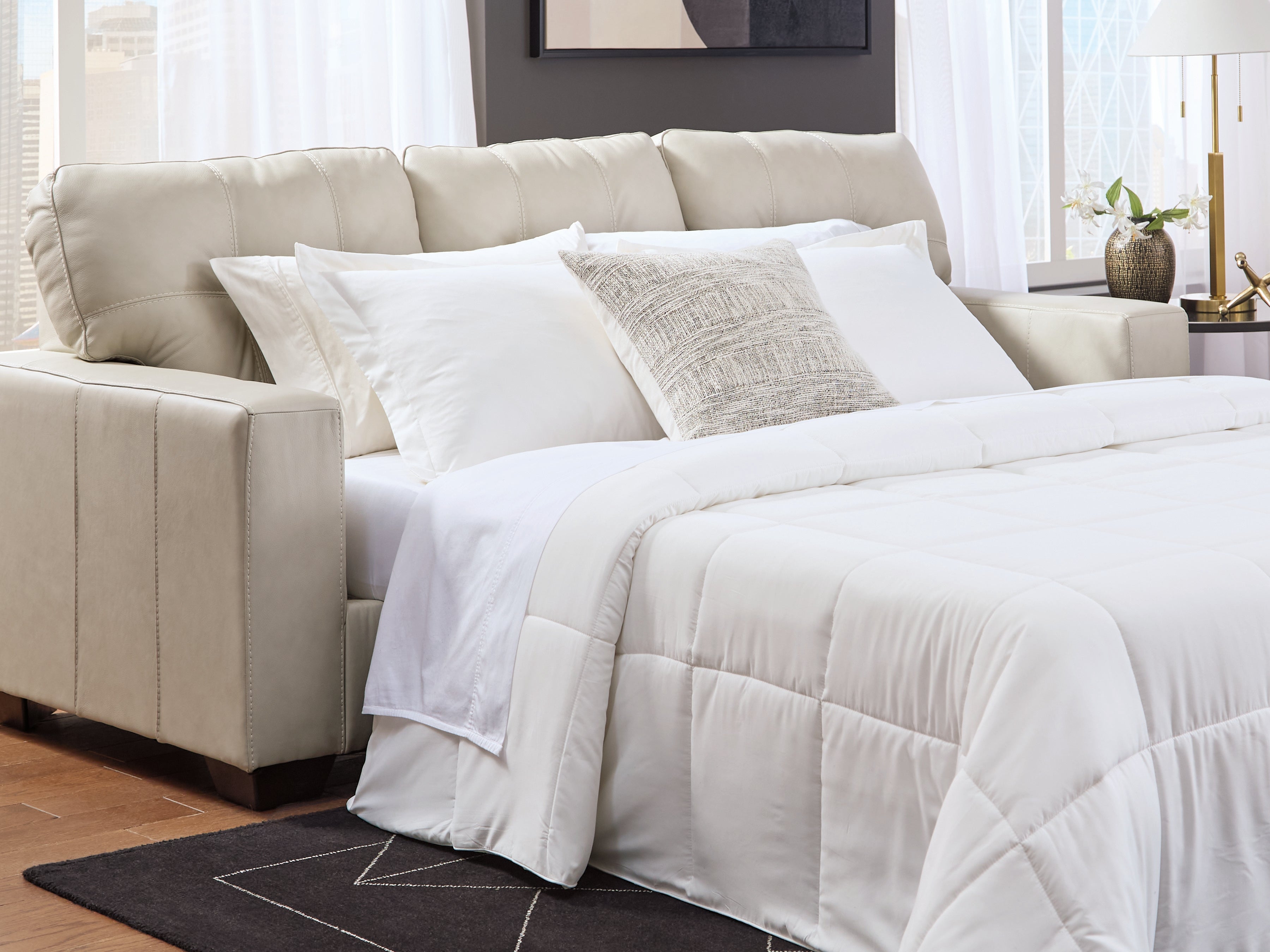 Diamond Furniture - Ashley Furniture - Santorine Living Room - Queen Sofa Sleeper / Bone - 2170839