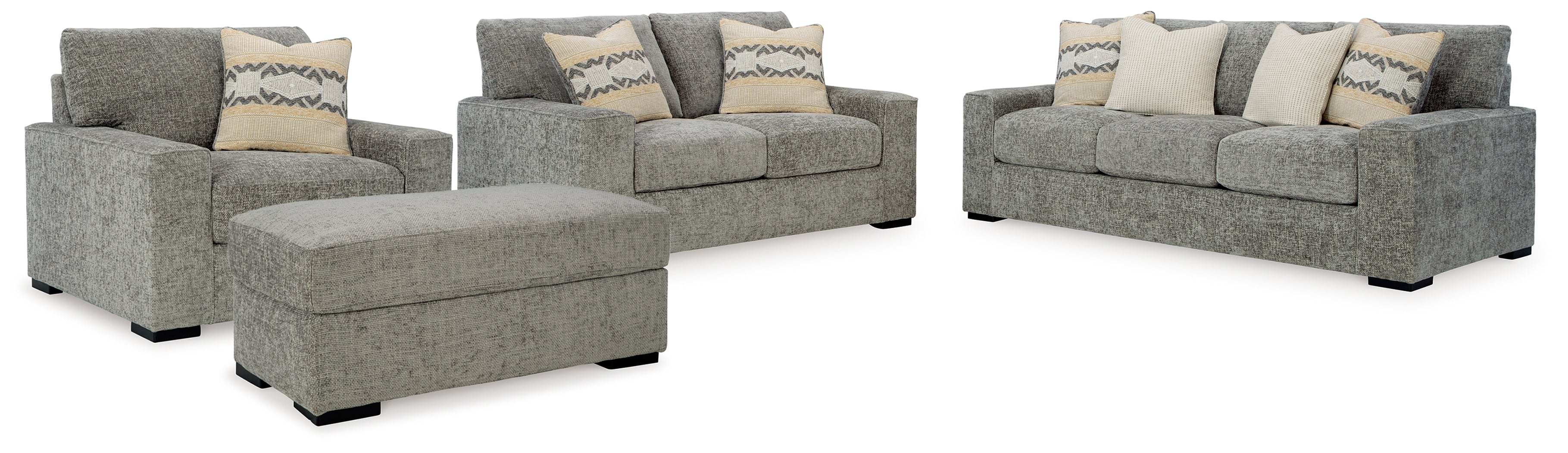 Diamond Furniture - Ashley Furniture - Dunmor Sofa - Sofa, Loveseat, Oversized Chair and Ottoman / Graphite - 24904U3