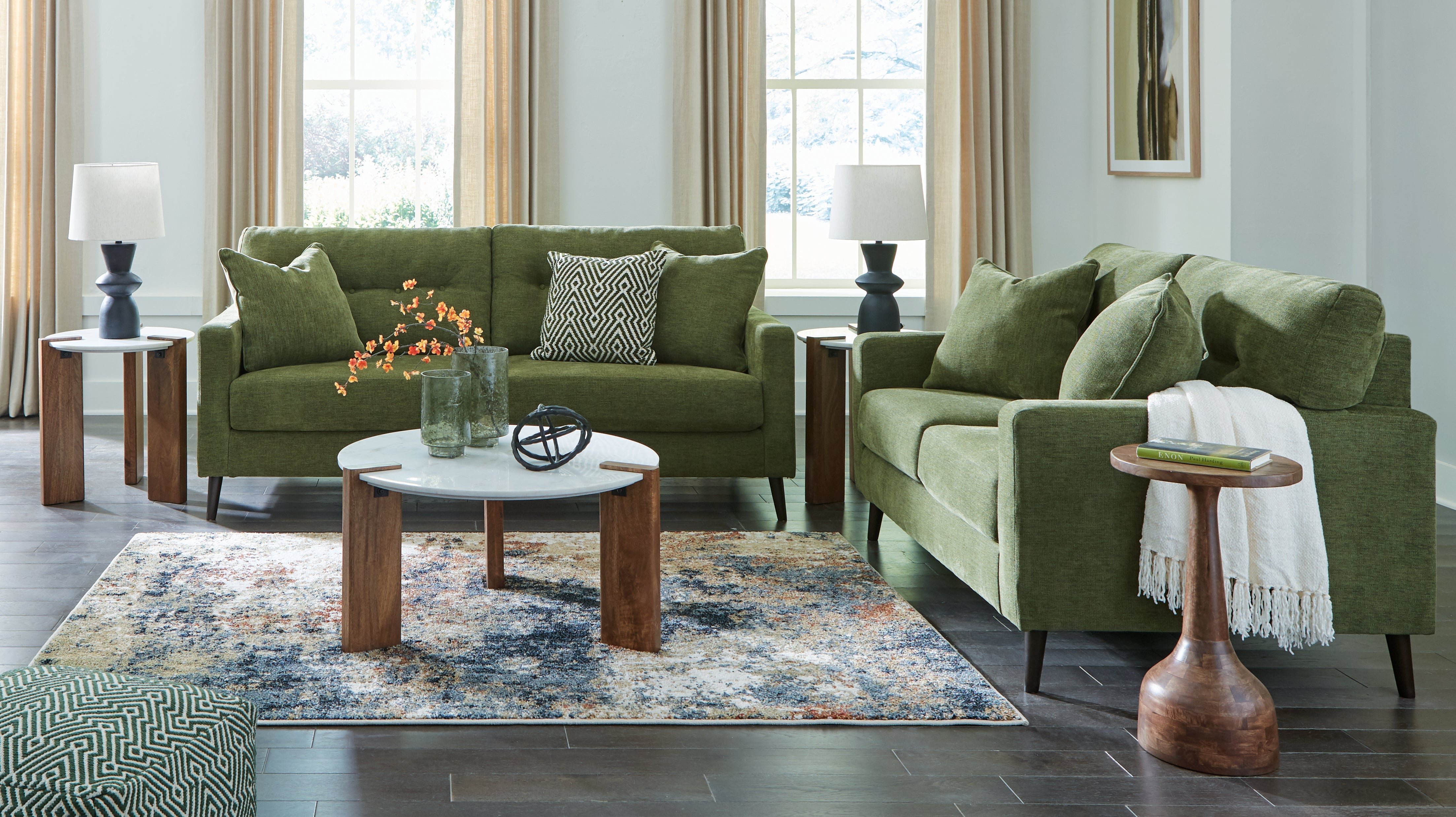Diamond Furniture - Ashley Furniture - Bixler Sofa and Loveseat - Sofa and Loveseat / Olive - 26107U1