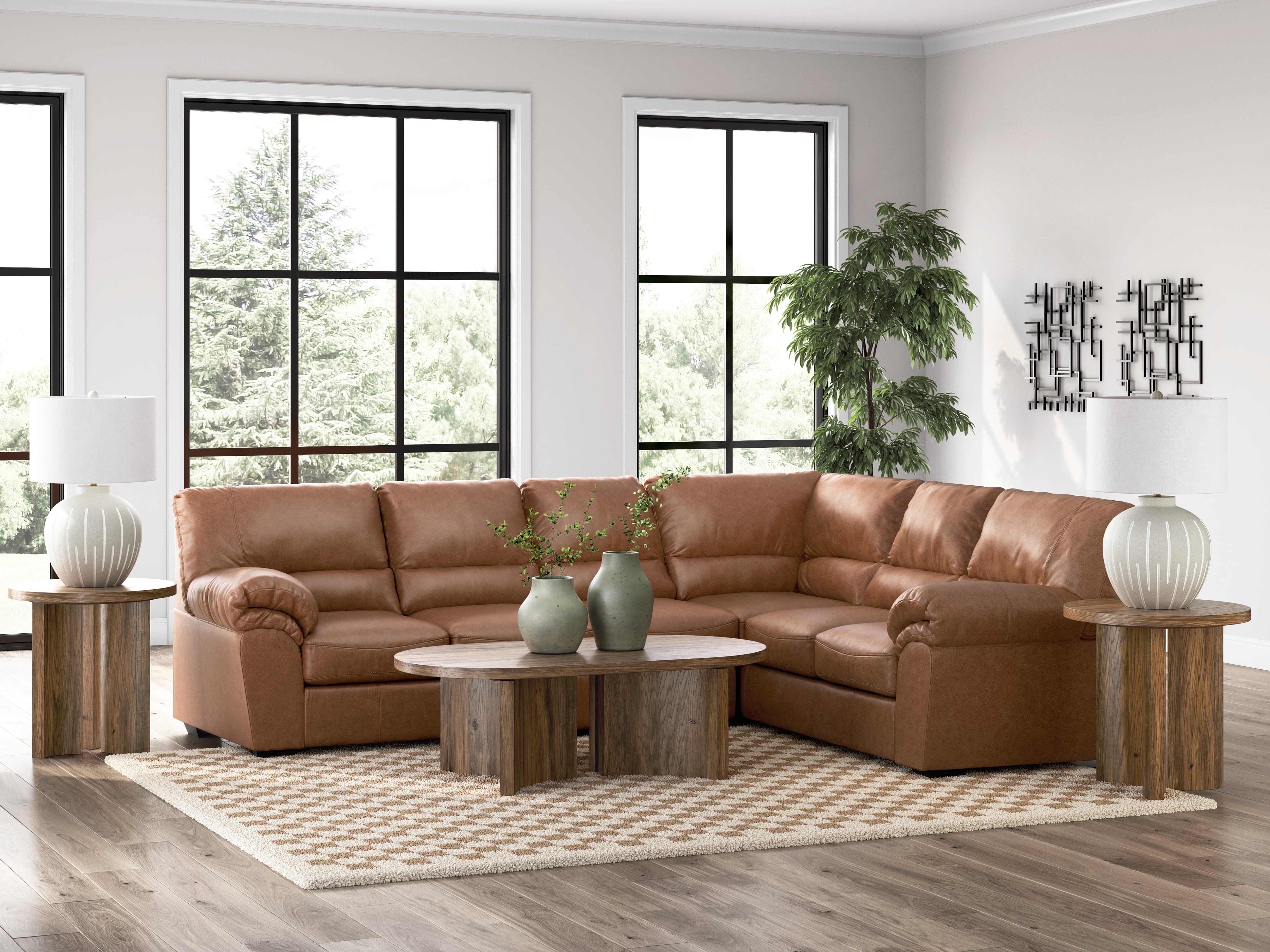 Diamond Furniture - Ashley Furniture - WillowBend Sectional - RAF 3-Piece Sectional / Caramel - PC27704S3