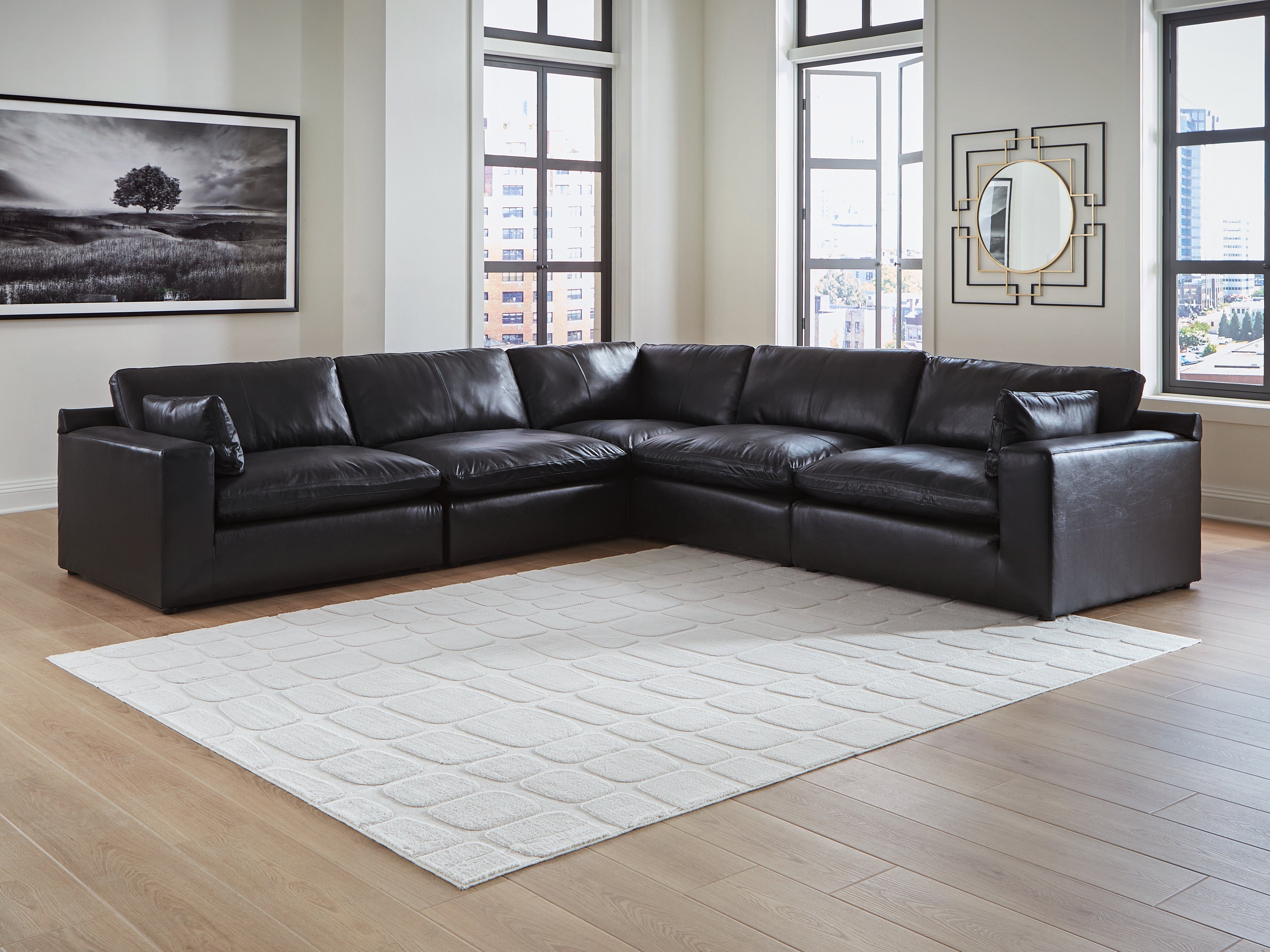 Diamond Furniture - Ashley Furniture - Emilia 5-Piece Sectional - RAF 5-Piece Sectional / Black - 30902S4