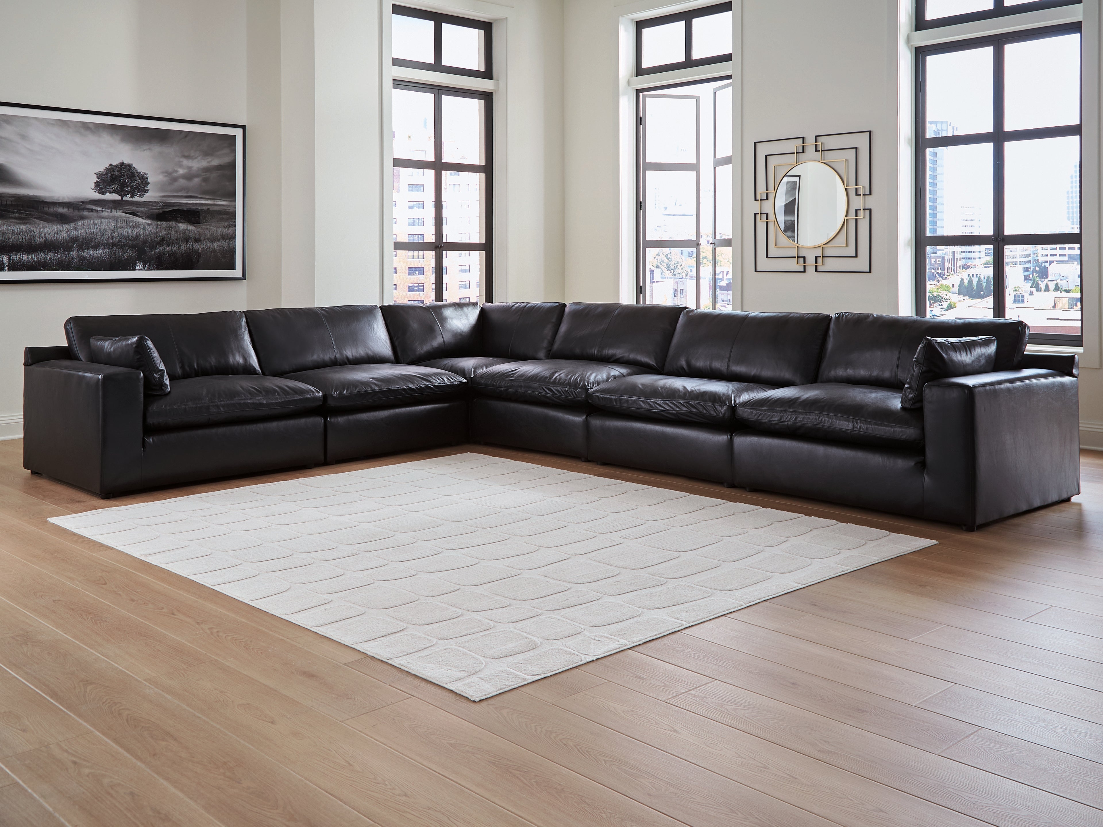 Diamond Furniture - Ashley Furniture - Emilia 6-Piece Sectional - RAF 6-Piece Sectional / Black - 30902S5