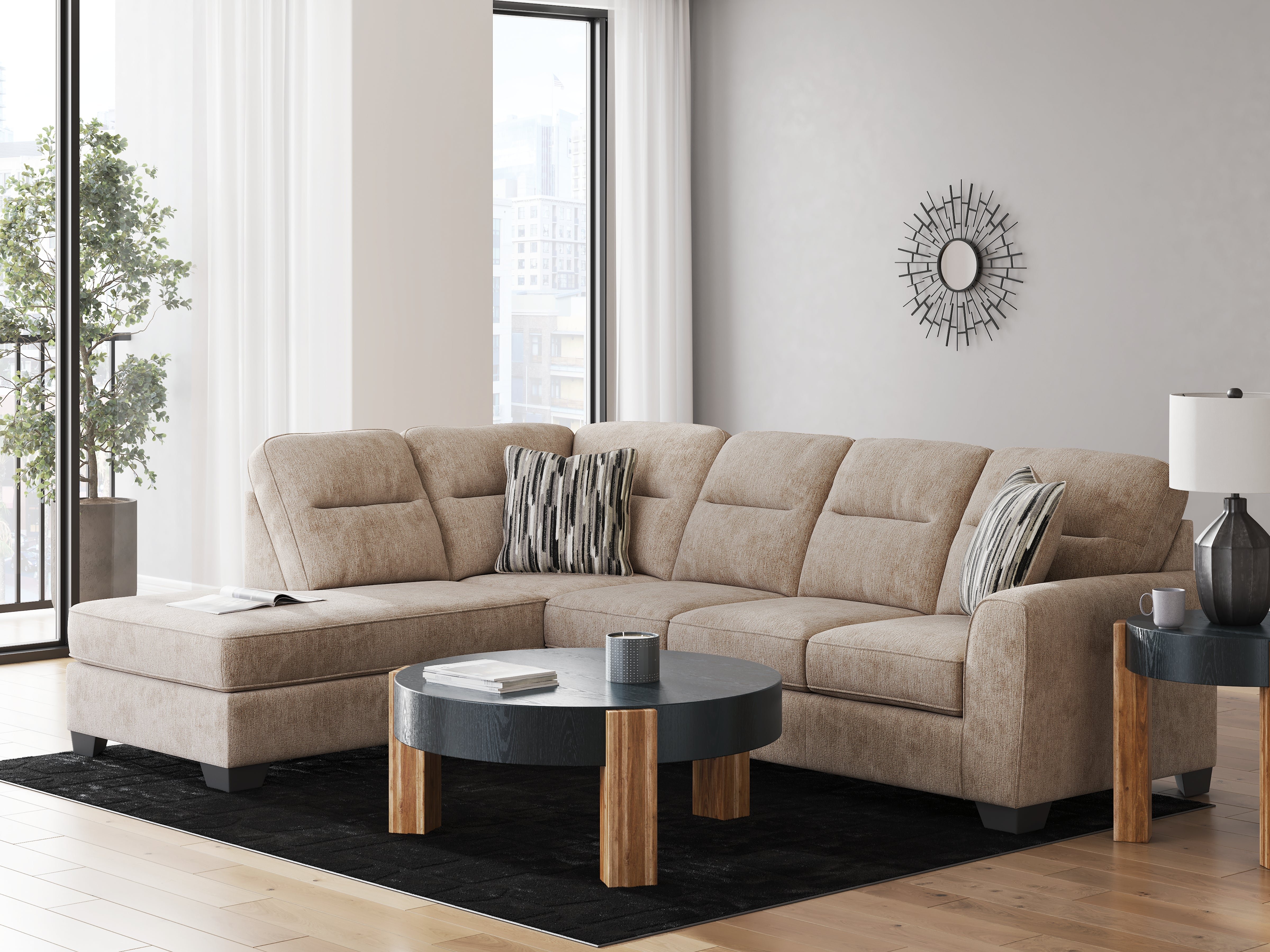 Diamond Furniture - Ashley Furniture - Olten Sectional - RAF 2-Piece Sectional with Chaise / Mocha - 31304S1