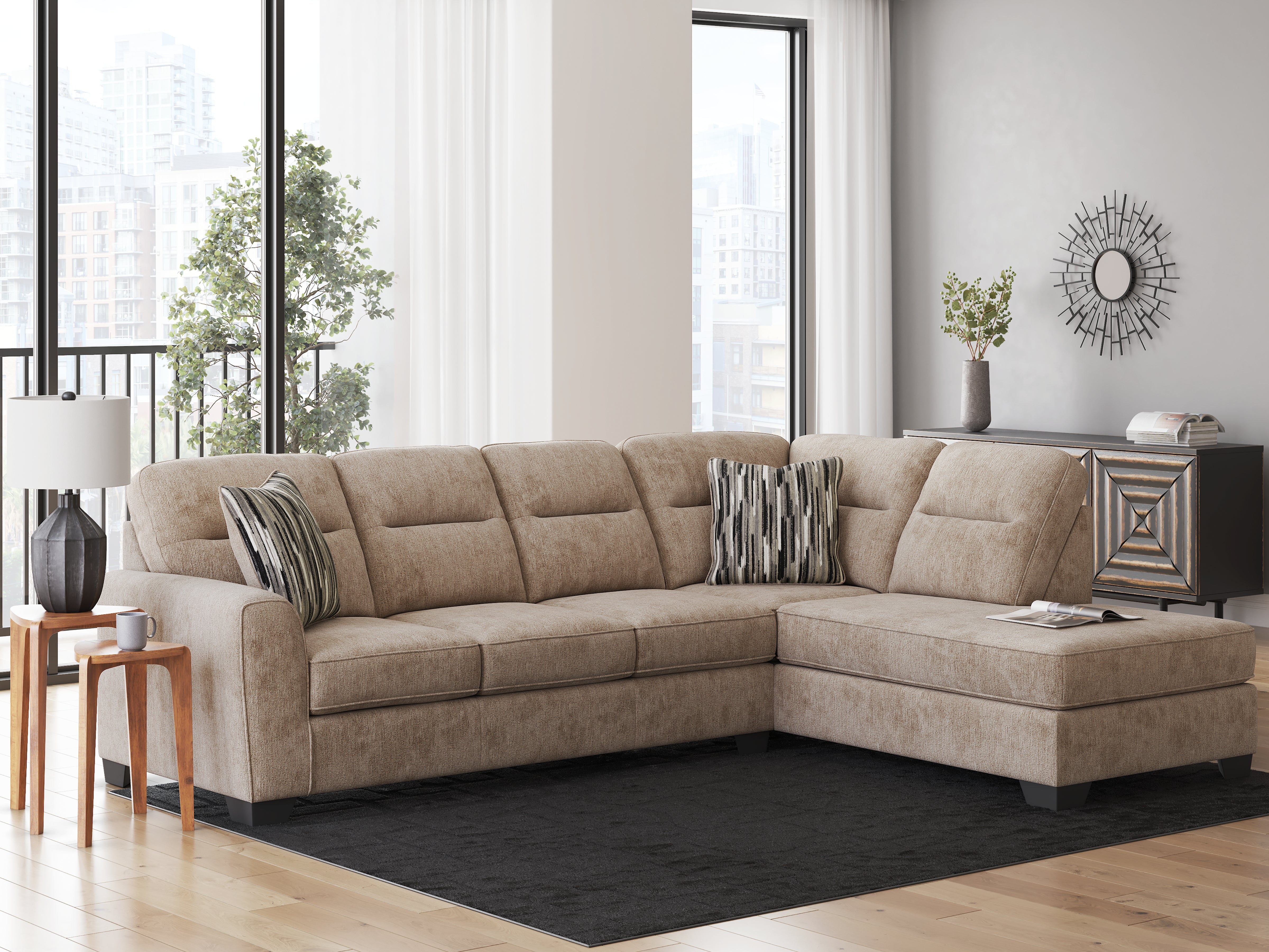 Diamond Furniture - Ashley Furniture - Olten Sectional - LAF 2-Piece Sectional with Chaise / Mocha - 31304S2
