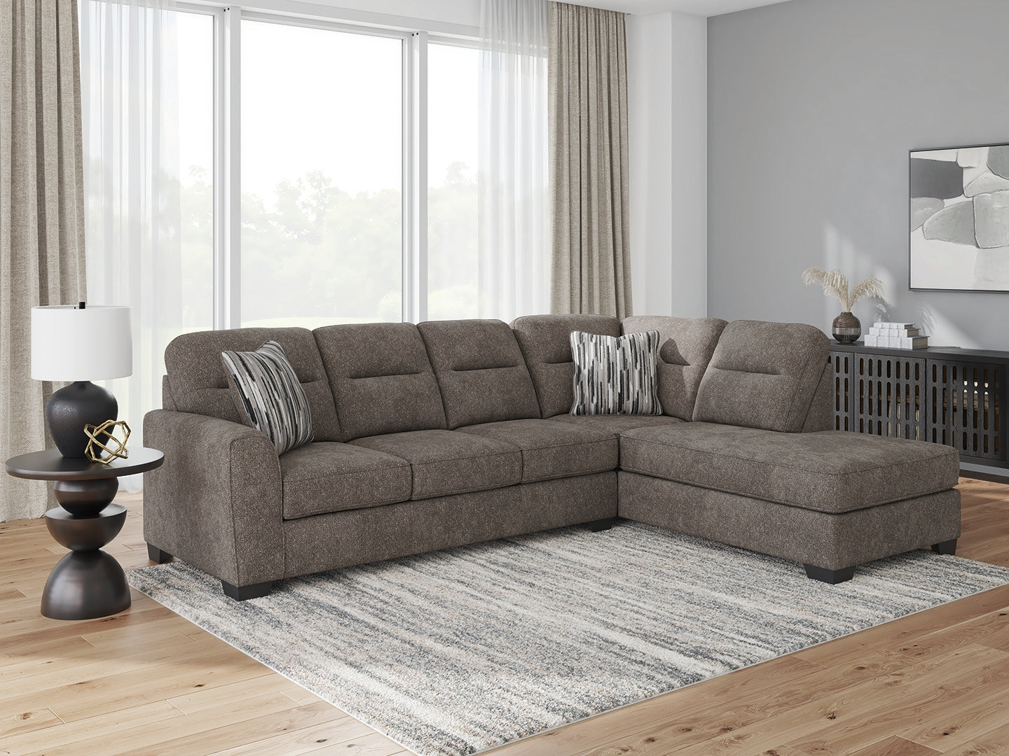 Diamond Furniture - Ashley Furniture - Olten Sectional - RAF 2-Piece Sectional with Chaise / Graphite - 31305S1