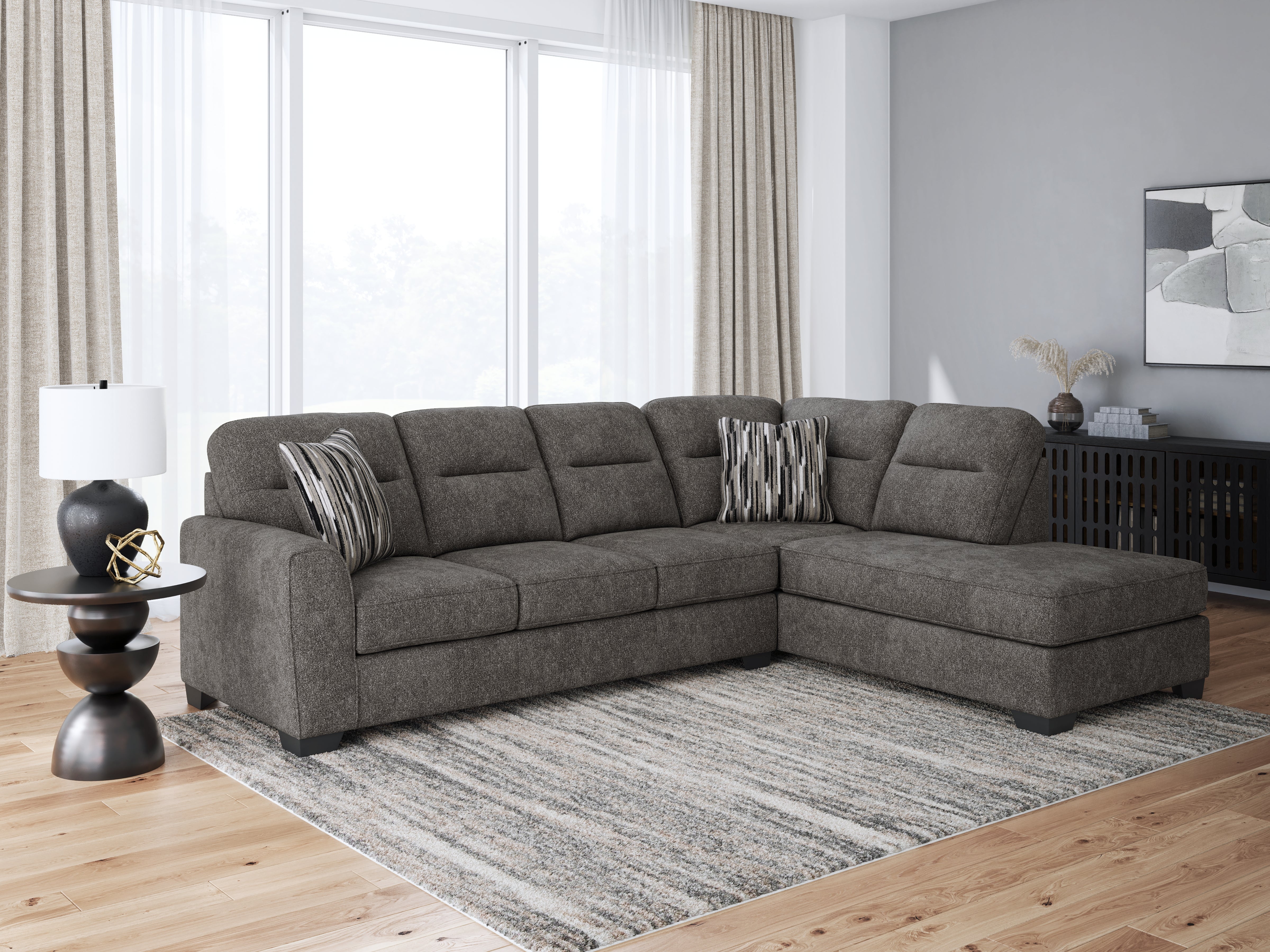 Diamond Furniture - Ashley Furniture - Olten Sectional - LAF 2-Piece Sectional with Chaise / Graphite - 31305S2