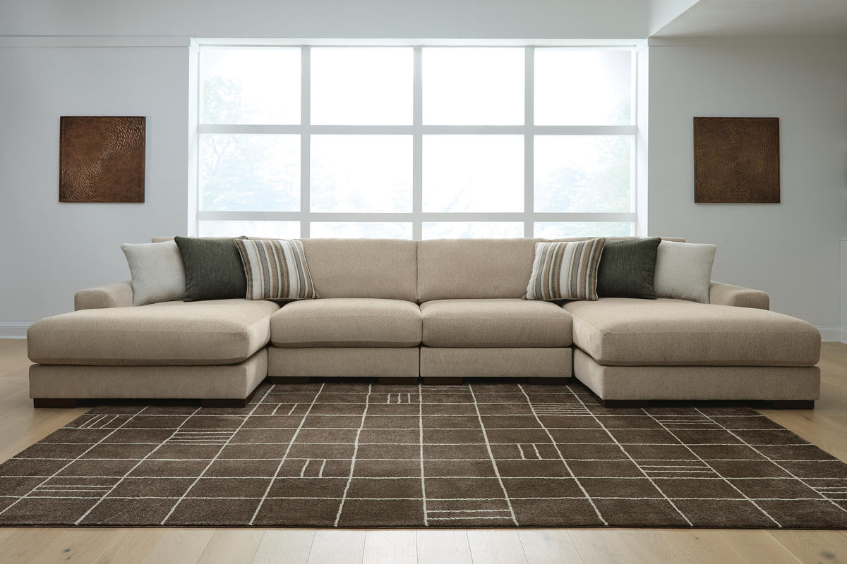 Diamond Furniture - Ashley Furniture - Linenhause 4-Piece Double Chaise Sectional - RAF 4-Piece Double Chaise Sectional - 31803S9