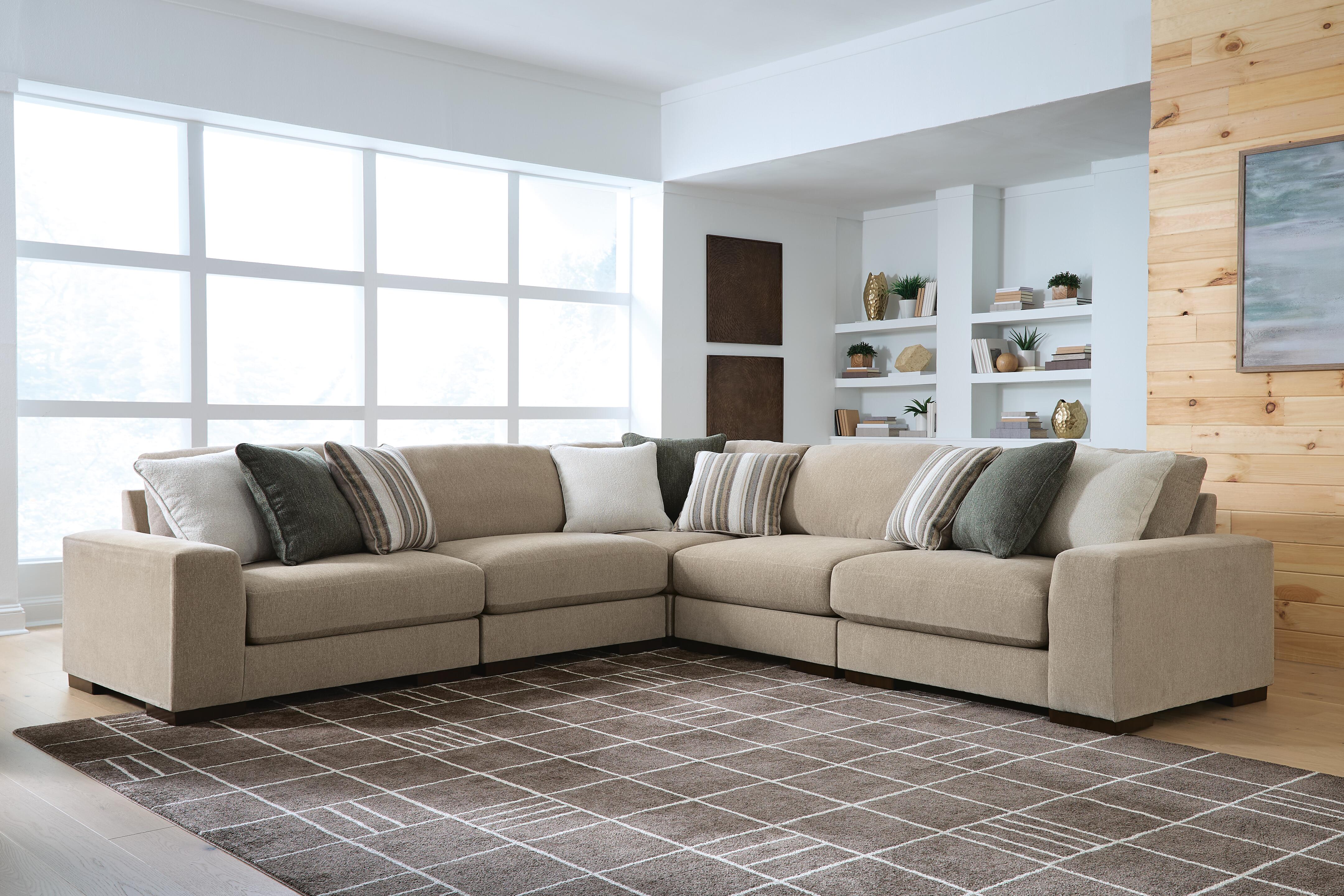 Diamond Furniture - Ashley Furniture - Linenhause 5-Piece Sectional - RAF 5-Piece Sectional - 31803S17