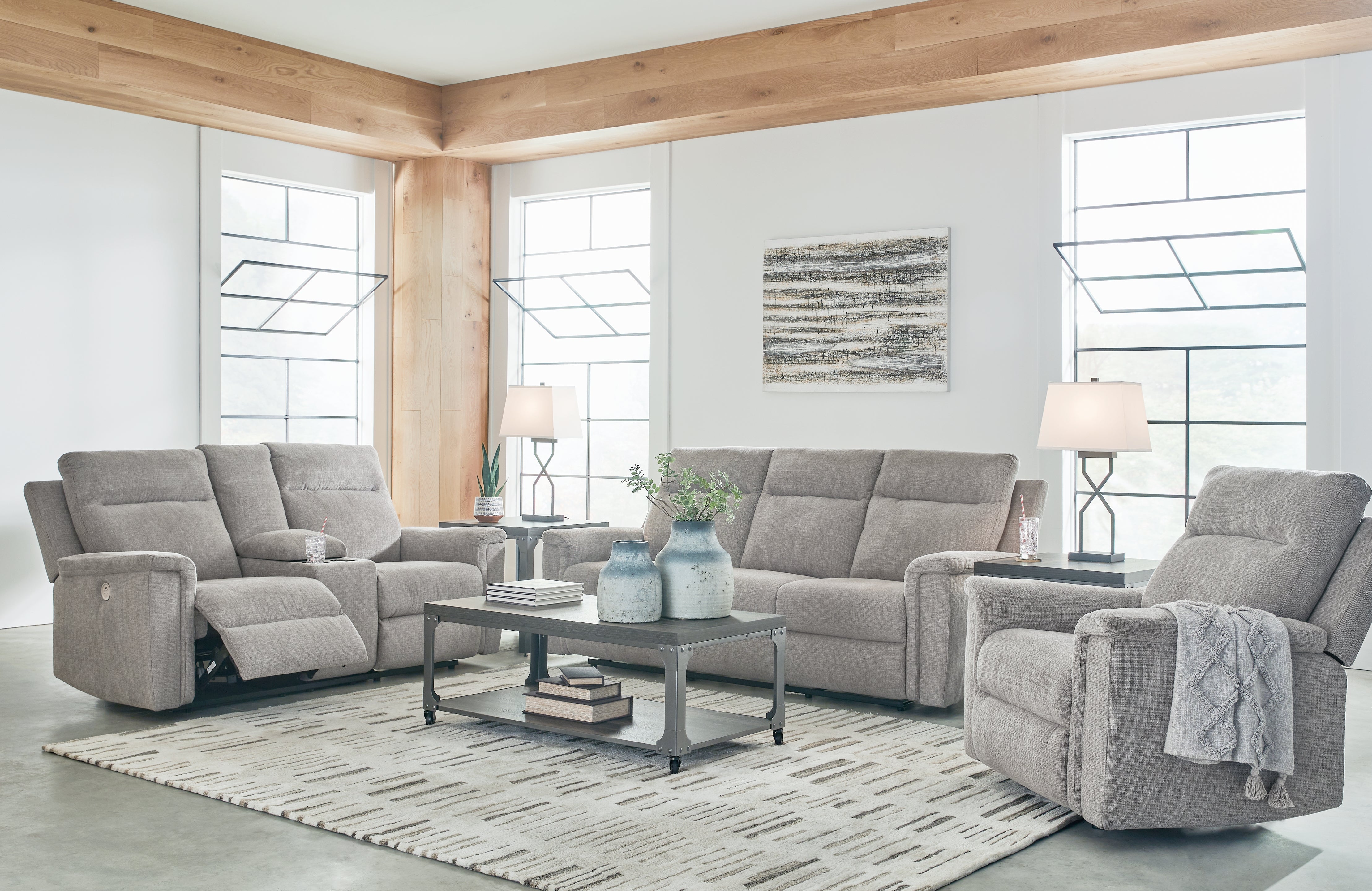 Diamond Furniture - Ashley Furniture - Barnsana Power Reclining Sofa - Power Reclining Sofa, Loveseat and Recliner / Ash - 33201U2