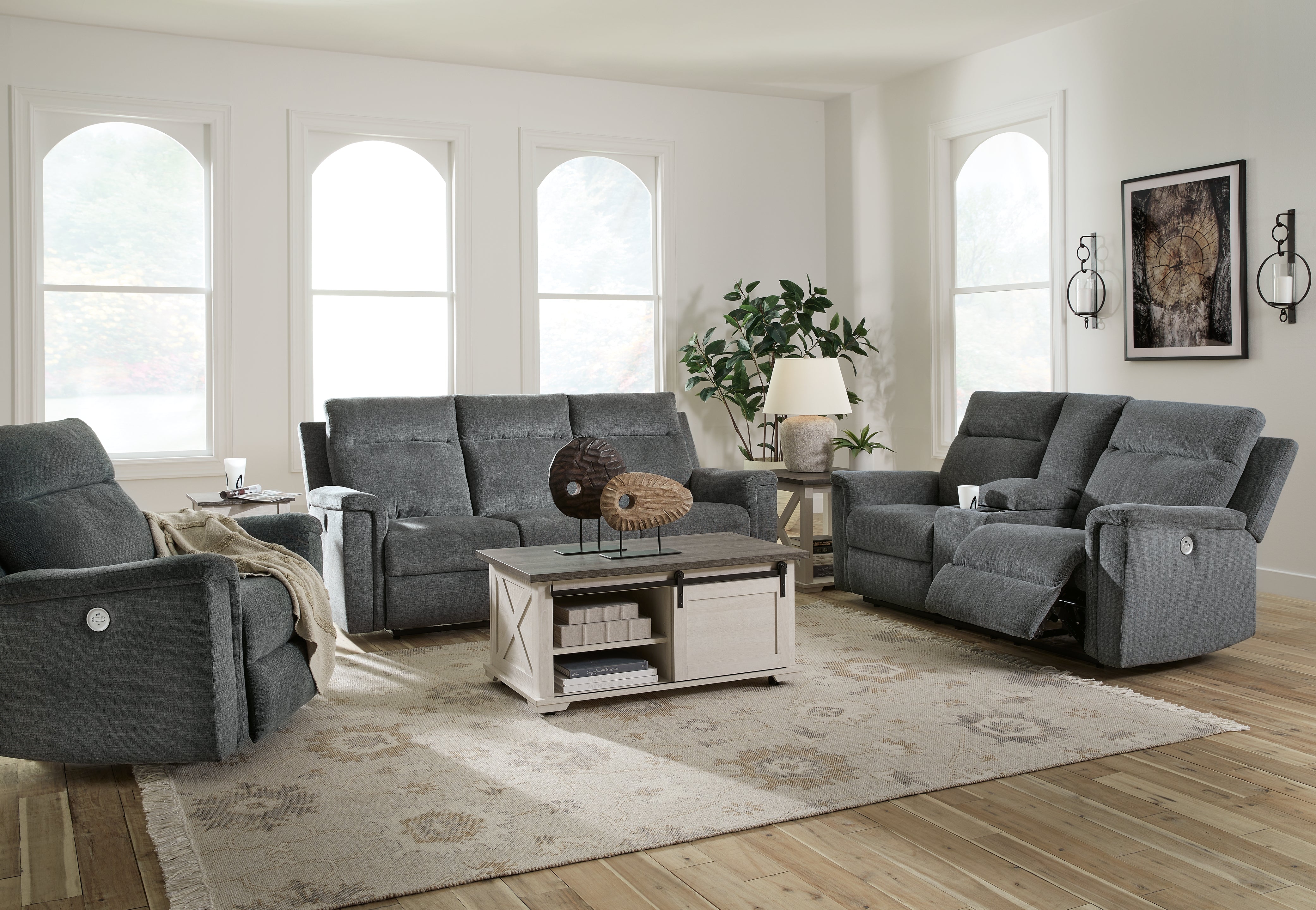 Diamond Furniture - Ashley Furniture - Barnsana Power Reclining Sofa - Power Reclining Sofa, Loveseat and Recliner / Gravel - 33202U2