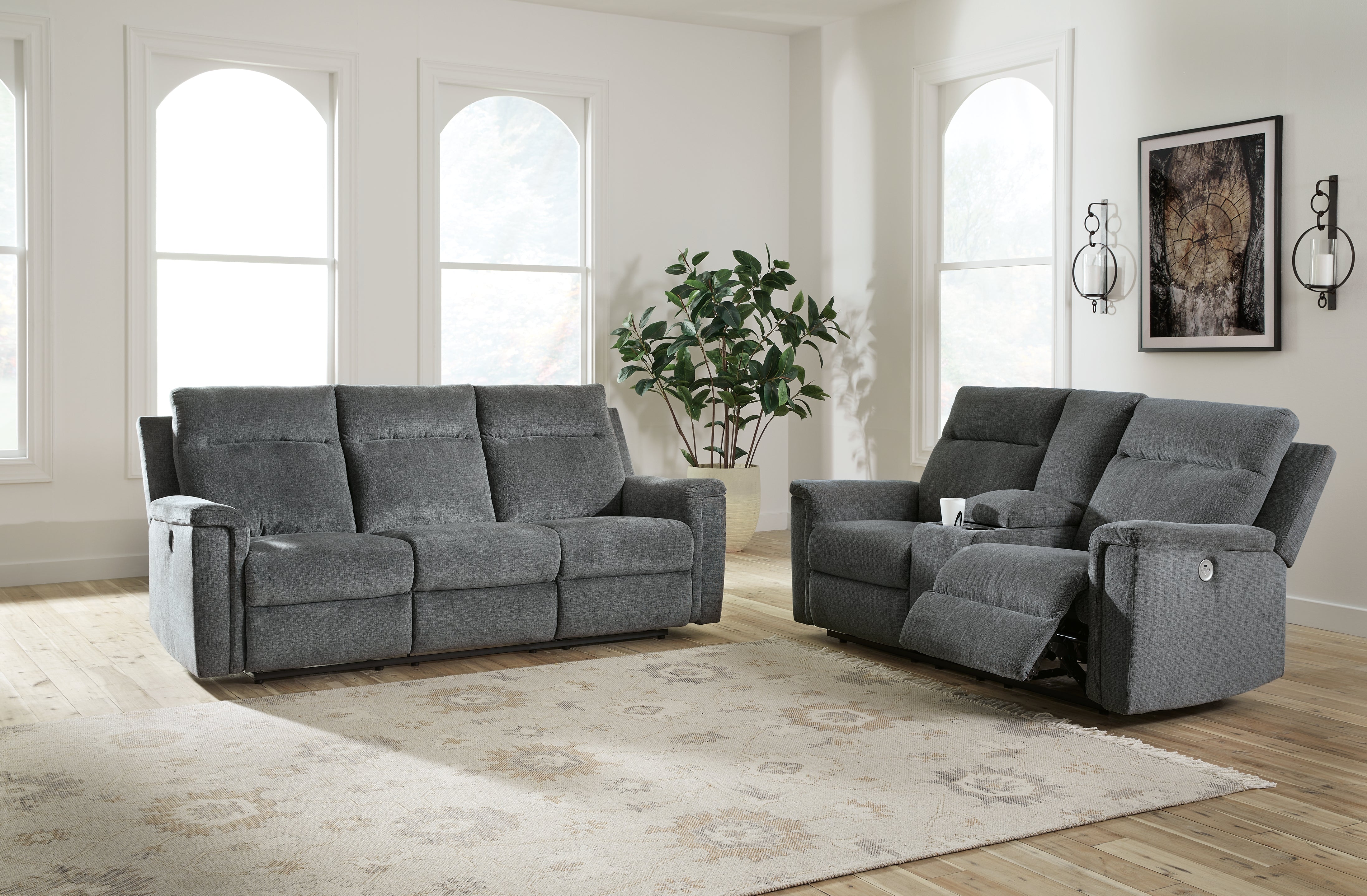 Diamond Furniture - Ashley Furniture - Barnsana Power Reclining Sofa and Loveseat - Power Reclining Sofa and Loveseat / Gravel - 33202U1