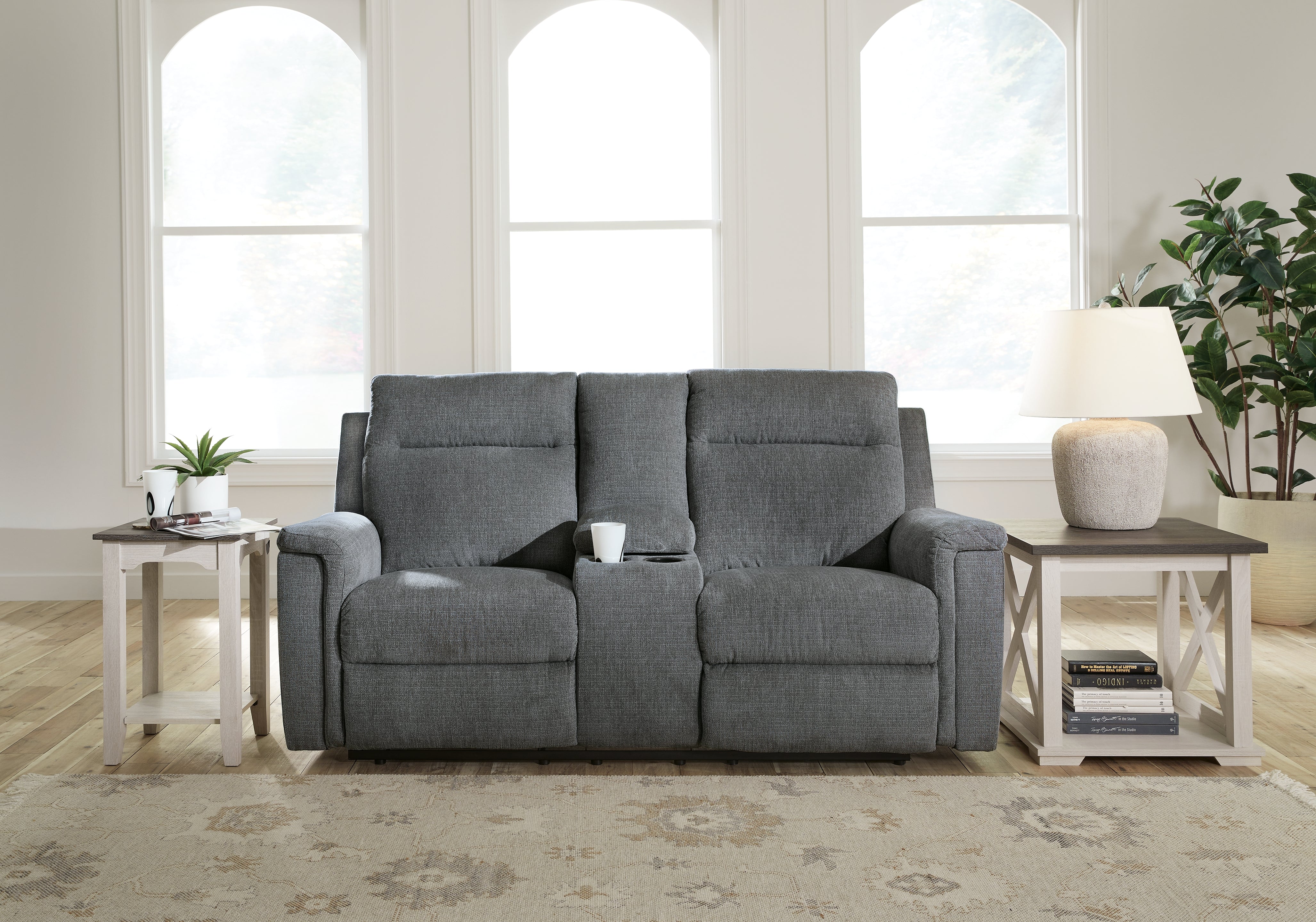 Diamond Furniture - Ashley Furniture - Barnsana Living Room - DBL REC PWR Loveseat w/Console / Gravel - 3320296