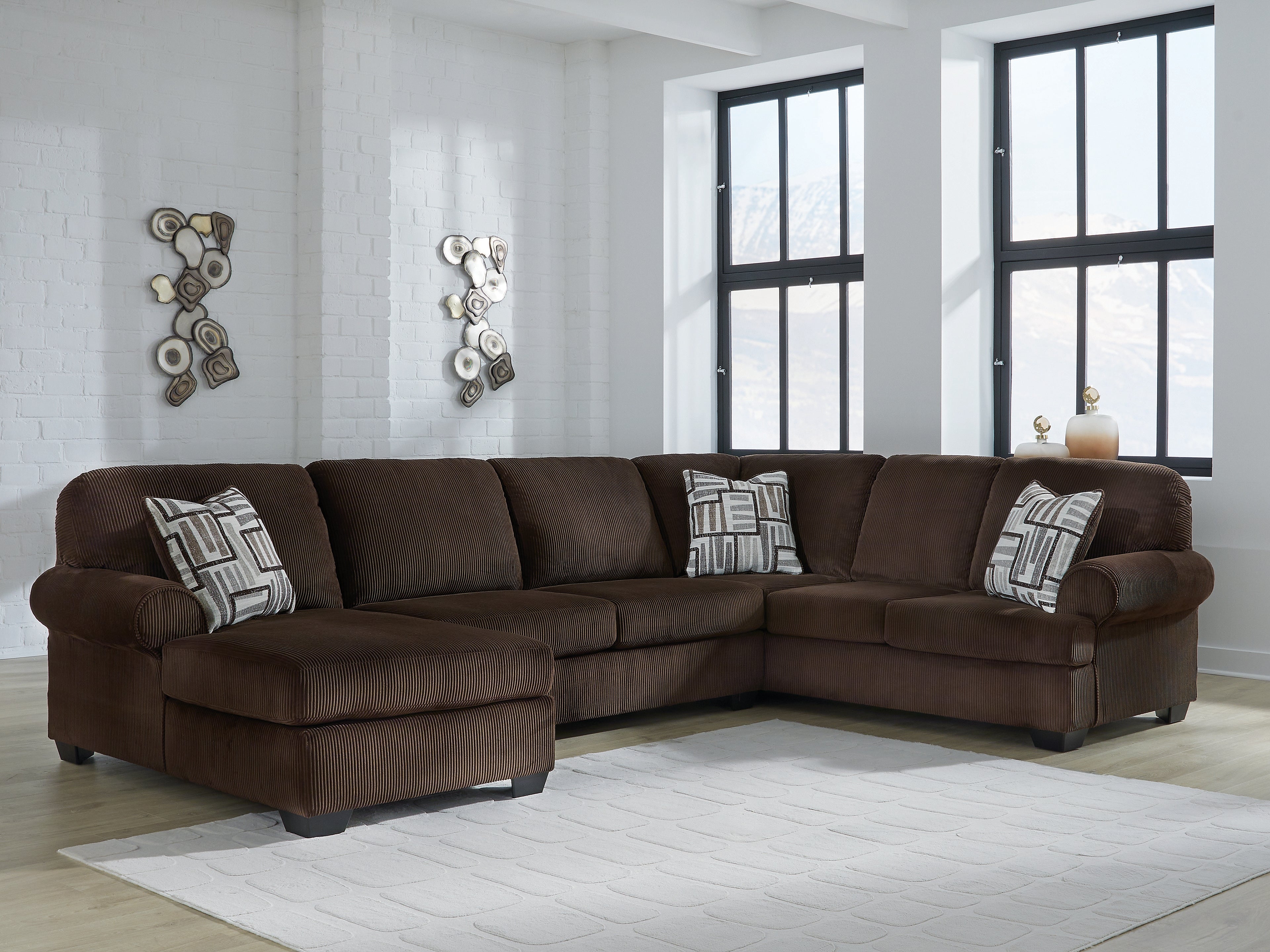 Diamond Furniture - Ashley Furniture - Kimlee Sectional - RAF 3-Piece Sectional with Chaise / Chocolate - PC35603S1