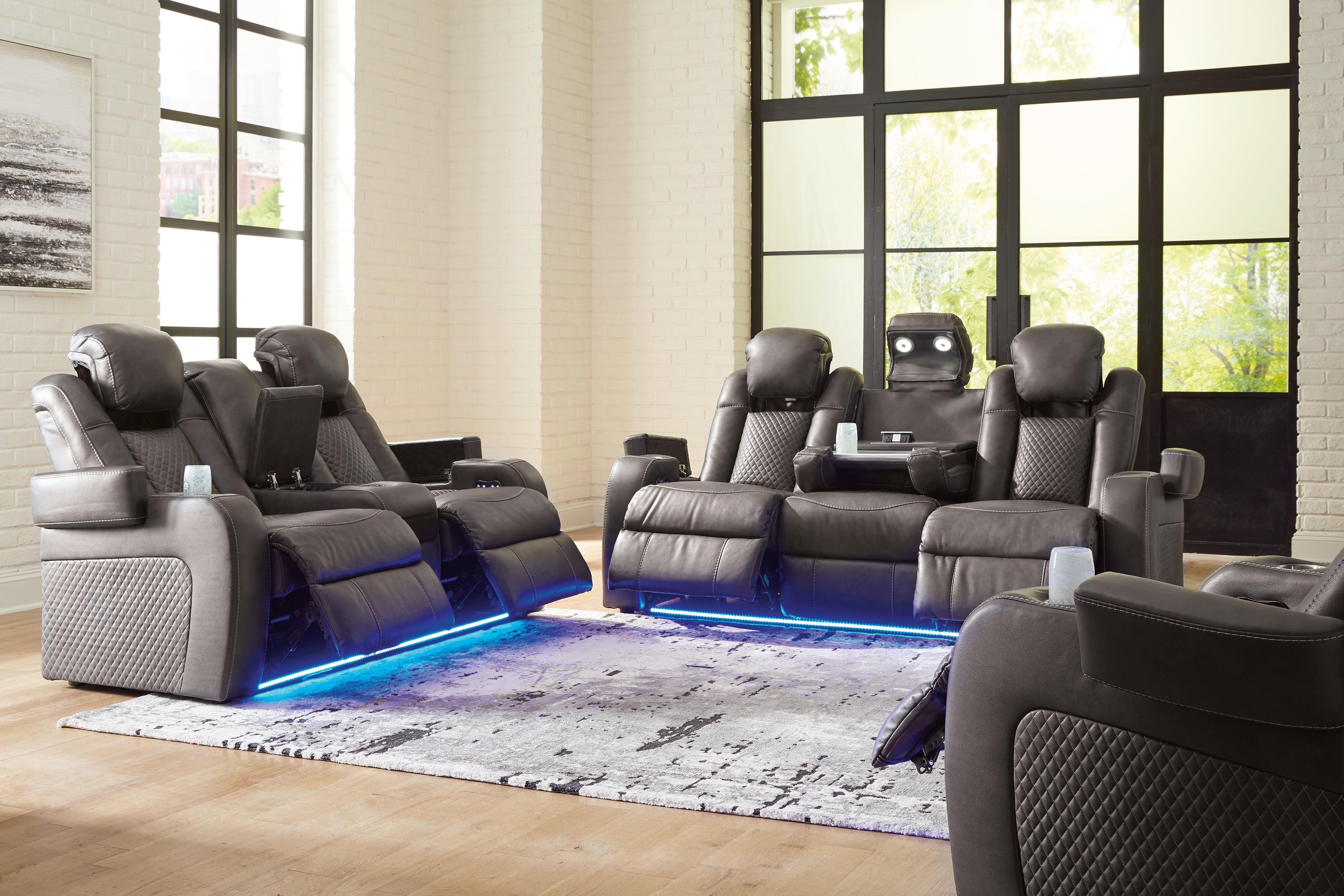 Diamond Furniture - Ashley Furniture - Fyne-Dyme Power Reclining Sofa, Loveseat and Recliner - Power Reclining Sofa, Loveseat and Recliner / Shadow - 36602U2