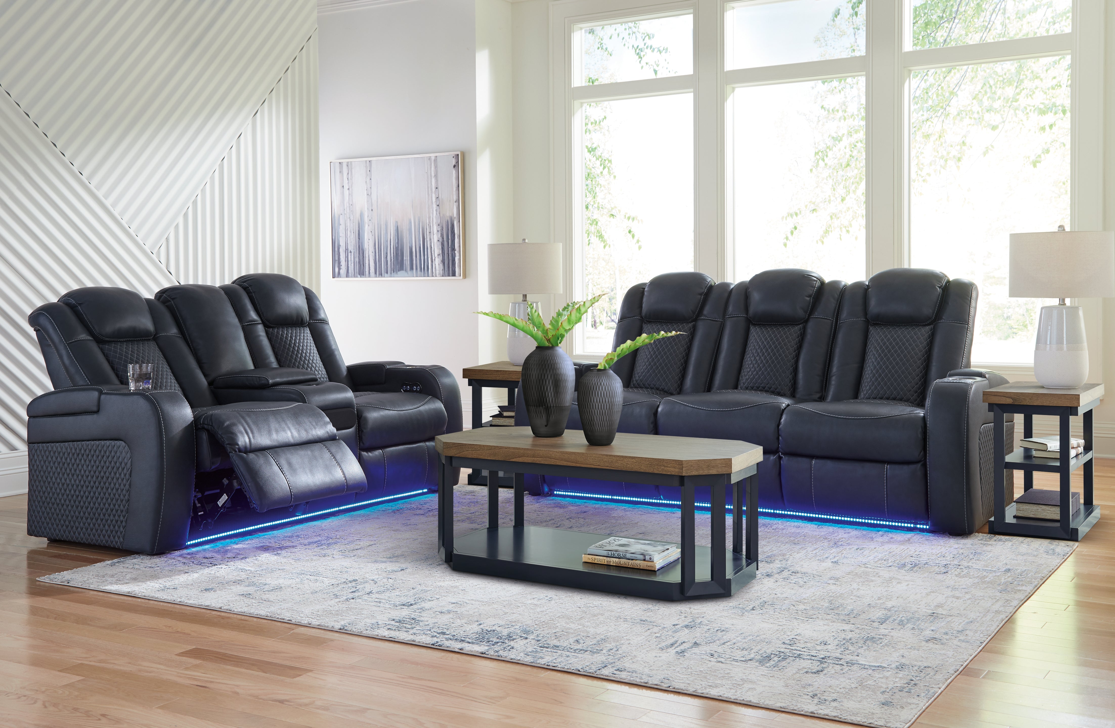 Diamond Furniture - Ashley Furniture - Fyne-Dyme Power Reclining Sofa - Power Reclining Sofa, Loveseat and Recliner / Sapphire - 36603U2