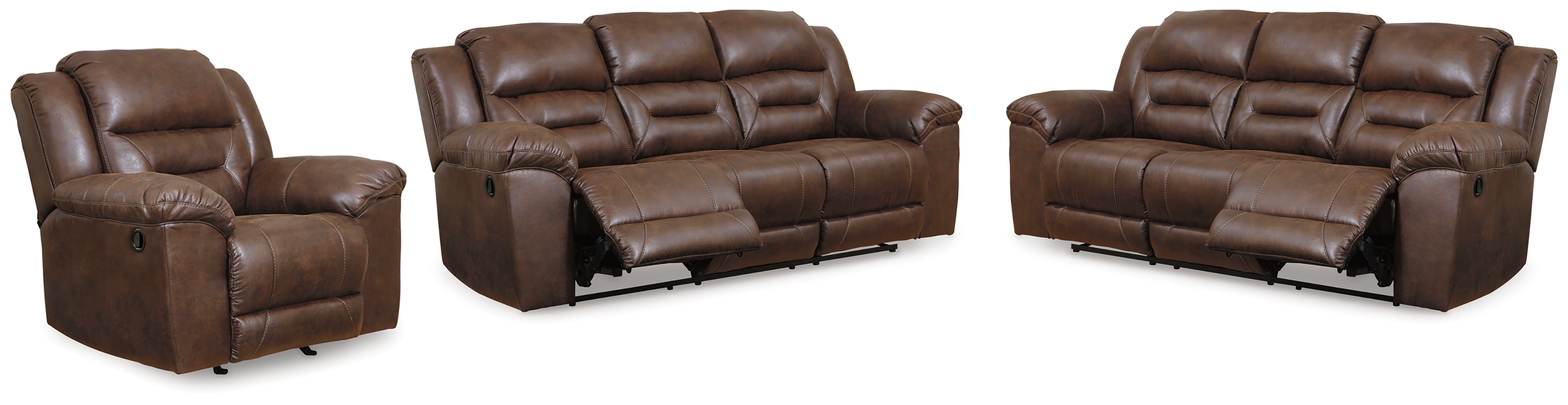 Diamond Furniture - Ashley Furniture - Stoneland 2 Reclining Sofas and Recliner - 2 Reclining Sofas and Recliner / Chocolate - 39904U8