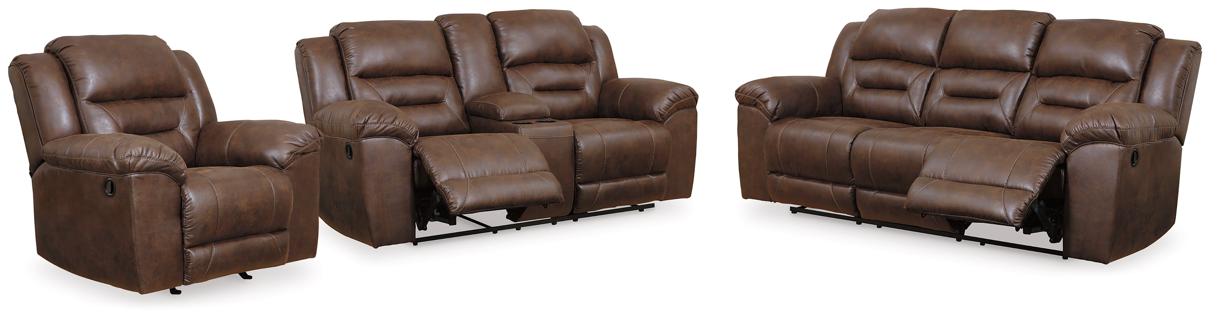 Diamond Furniture - Ashley Furniture - Stoneland Reclining Sofa - Reclining Sofa, Loveseat and Recliner / Chocolate - 39904U4