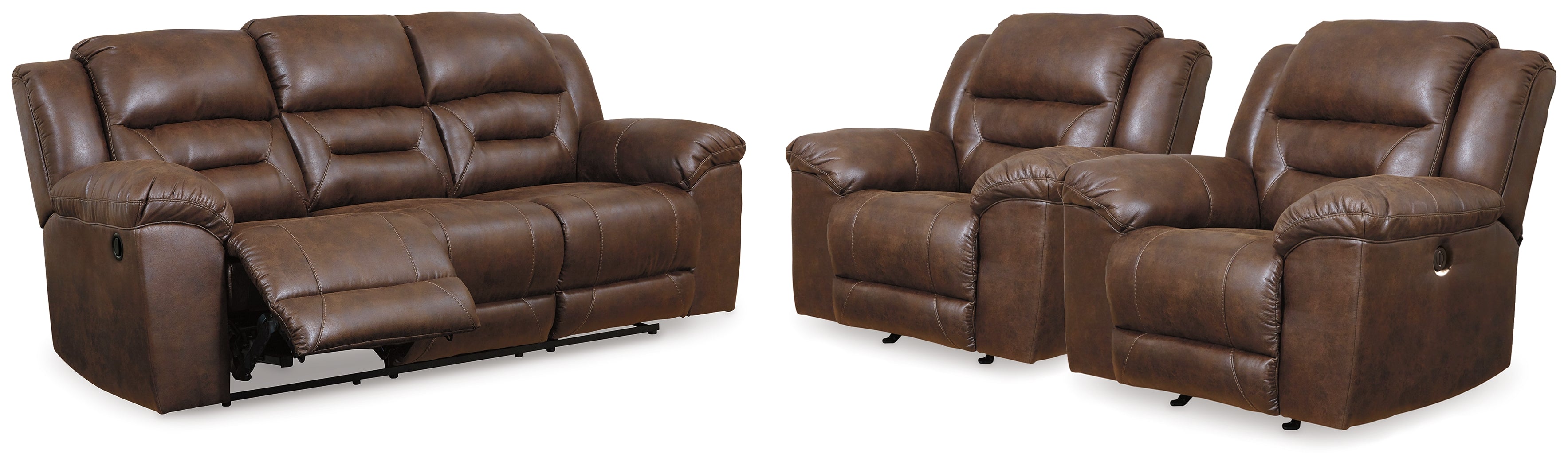 Diamond Furniture - Ashley Furniture - Stoneland Reclining Sofa and 2 Power Recliners - Reclining Sofa and 2 Power Recliners / Chocolate - 39904U6