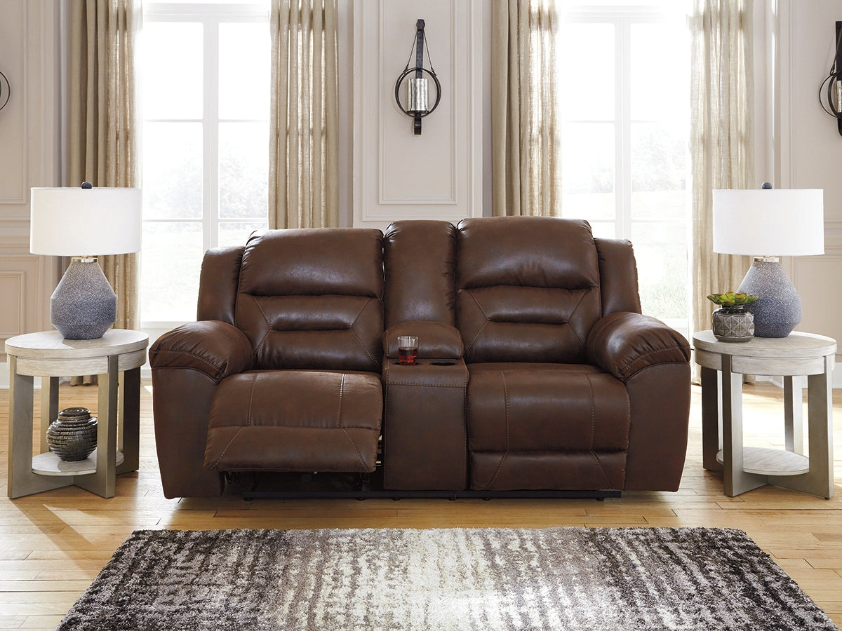 Diamond Furniture - Ashley Furniture - Stoneland Living Room - DBL REC PWR Loveseat w/Console / Chocolate - 3990496
