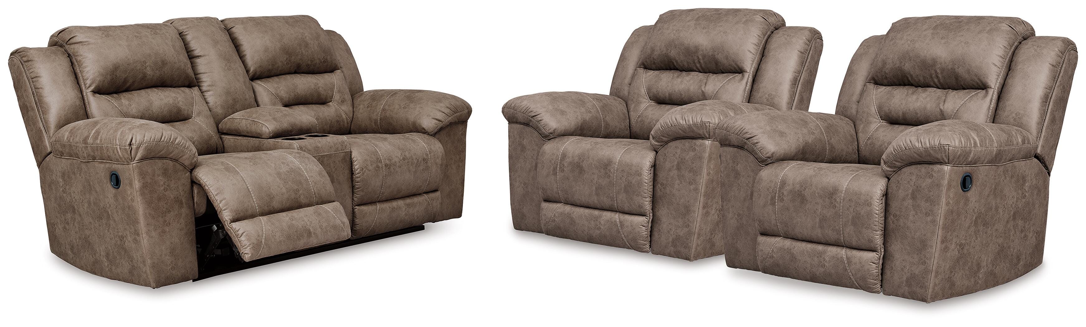 Diamond Furniture - Ashley Furniture - Stoneland Reclining Loveseat and 2 Recliners - Reclining Loveseat and 2 Recliners - 39905U13