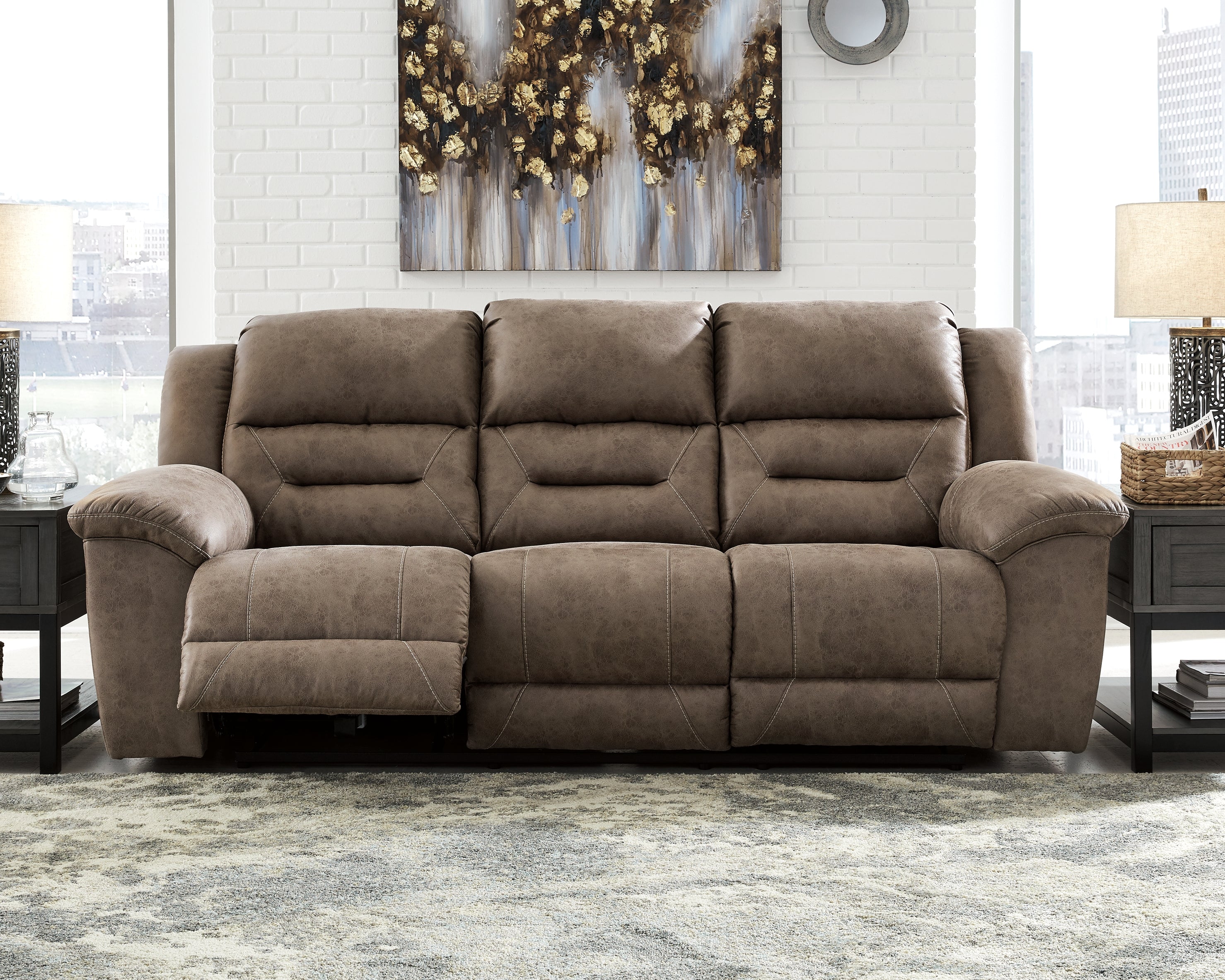 Diamond Furniture - Ashley Furniture - Stoneland Reclining Sofa - Reclining Sofa / Fossil - 3990588