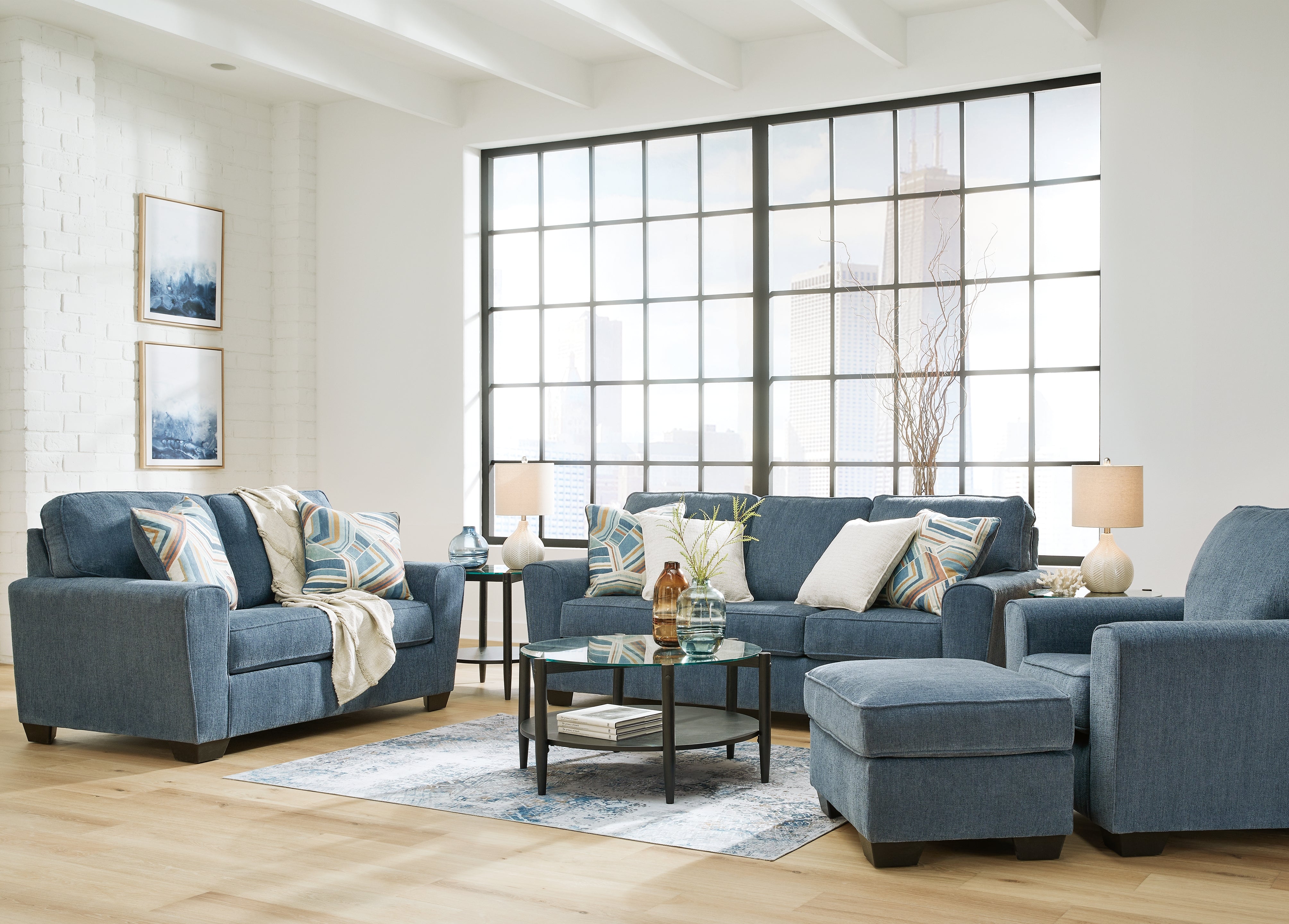 Diamond Furniture - Ashley Furniture - Cashton Sofa - Sofa, Loveseat, Chair and Ottoman / Blue - 40605U3