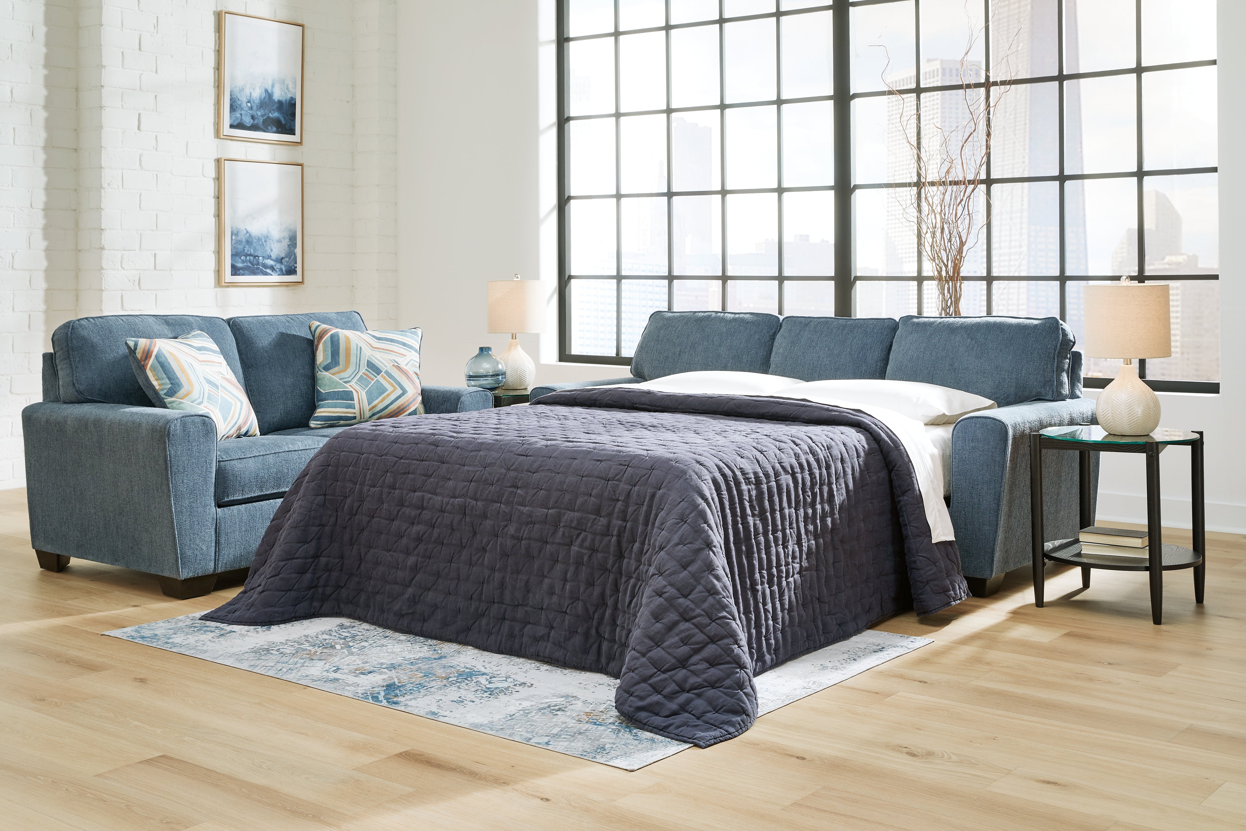 Diamond Furniture - Ashley Furniture - Cashton Living Room - Queen Sofa Sleeper / Blue - 4060539