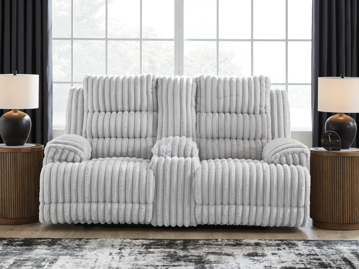 Diamond Furniture - Ashley Furniture - Rhines Falls Living Room - DBL REC PWR Loveseat w/Console / Alloy - PC4280496