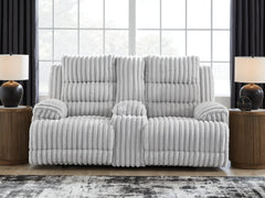 Diamond Furniture - Ashley Furniture - Rhines Falls Living Room - DBL REC PWR Loveseat w/Console / Alloy - PC4280496