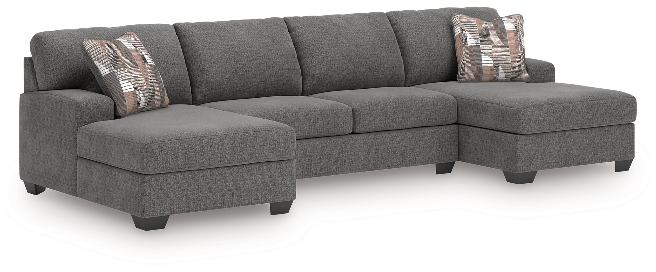 Diamond Furniture - Ashley Furniture - Newellen Sectional - RAF 3-Piece Sectional with Double Chaise / Greystone - 48405S3