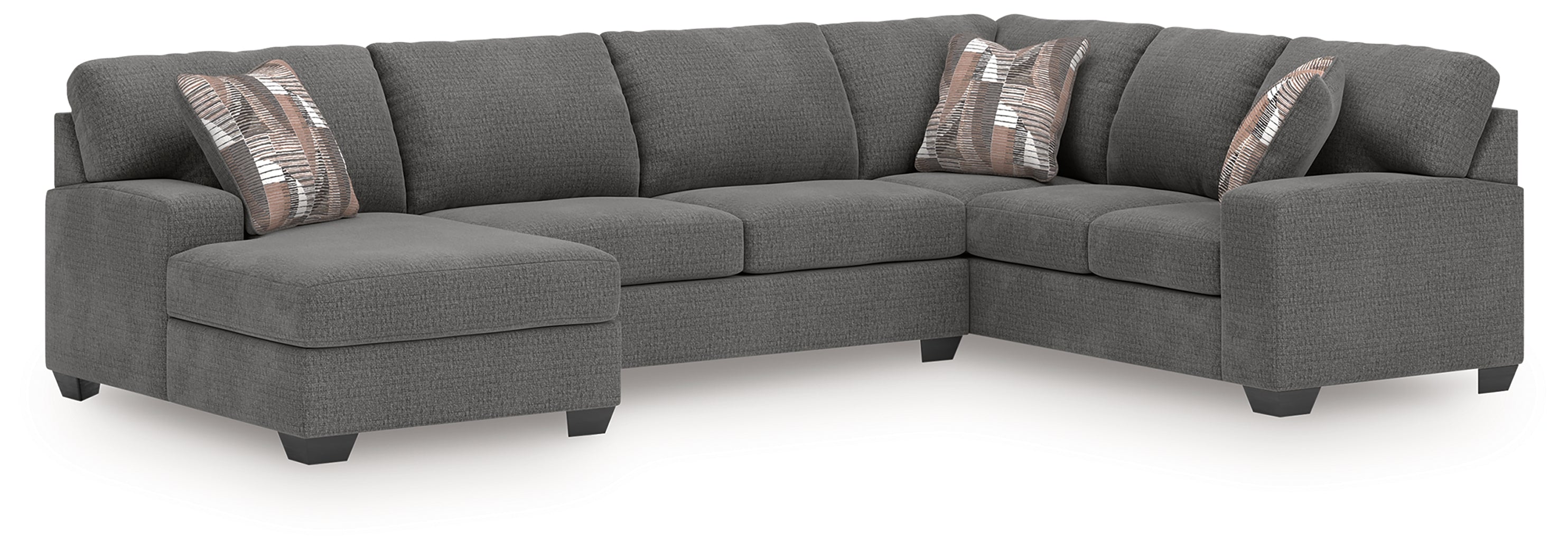 Diamond Furniture - Ashley Furniture - Newellen Sectional - RAF 3-Piece Sectional with Chaise / Greystone - 48405S1