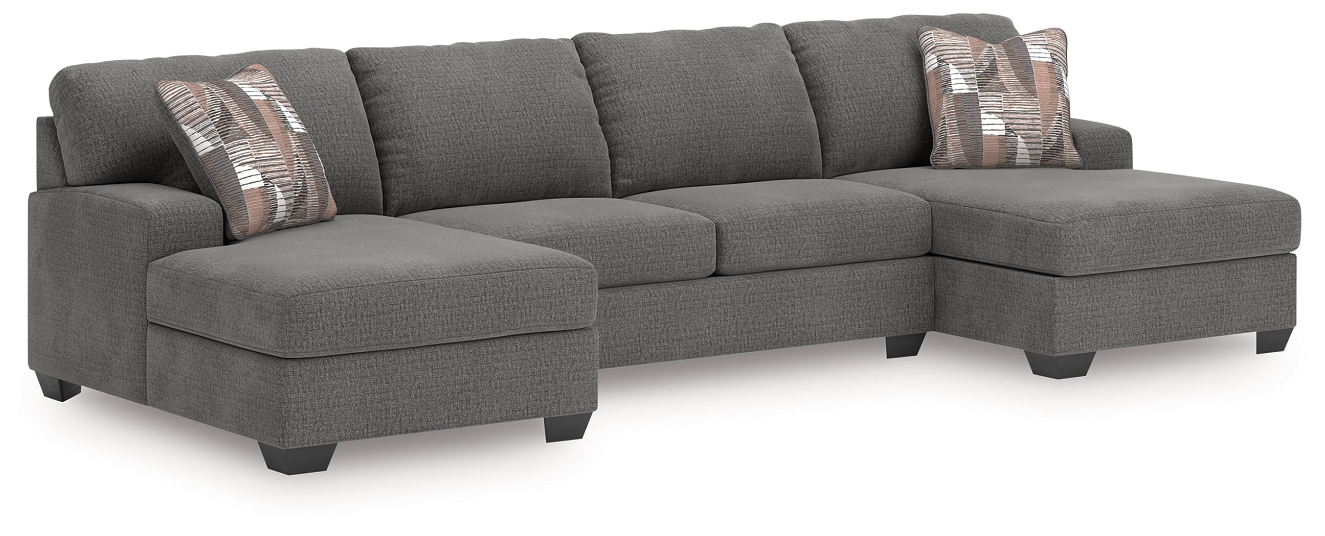 Diamond Furniture - Ashley Furniture - Newellen Sectional - RAF 3-Piece Sleeper Sectional with Double Chaise / Greystone - 48405S7