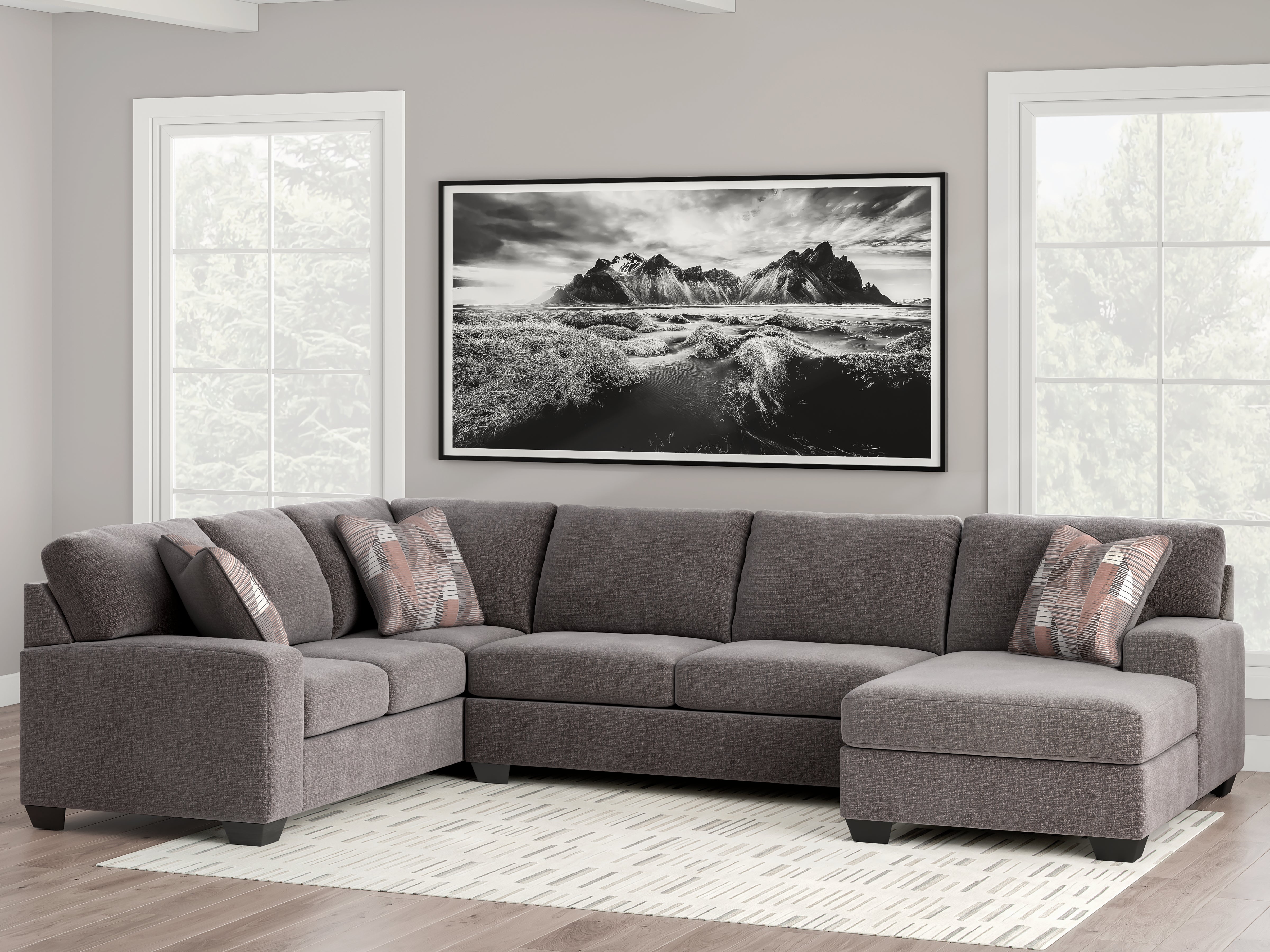 Diamond Furniture - Ashley Furniture - Newellen Sectional - LAF 3-Piece Sectional with Chaise / Greystone - 48405S2