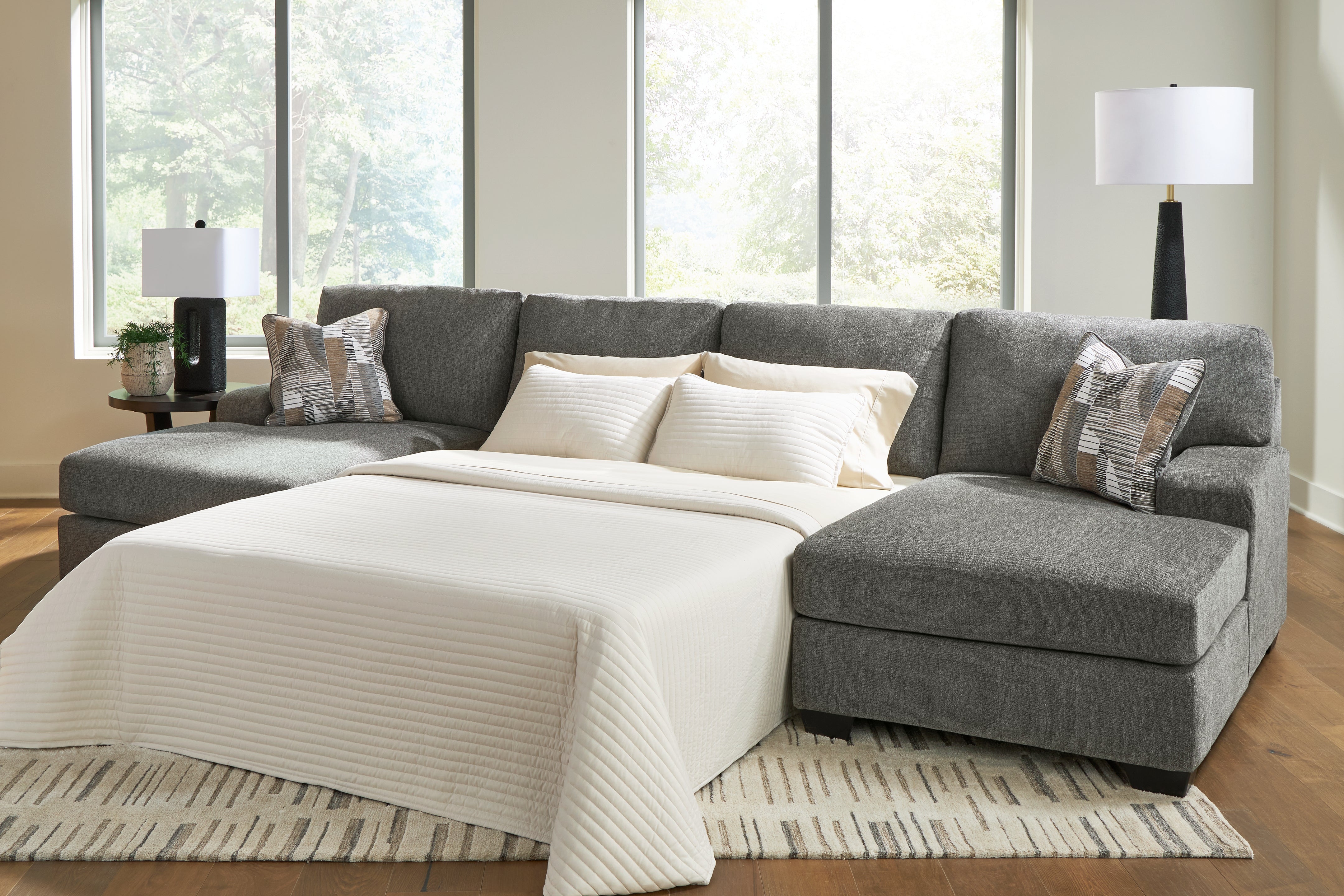 Diamond Furniture - Ashley Furniture - Revenna Sectional - RAF 3-Piece Sleeper Sectional with Double Chaise / Greystone - PC48405S7
