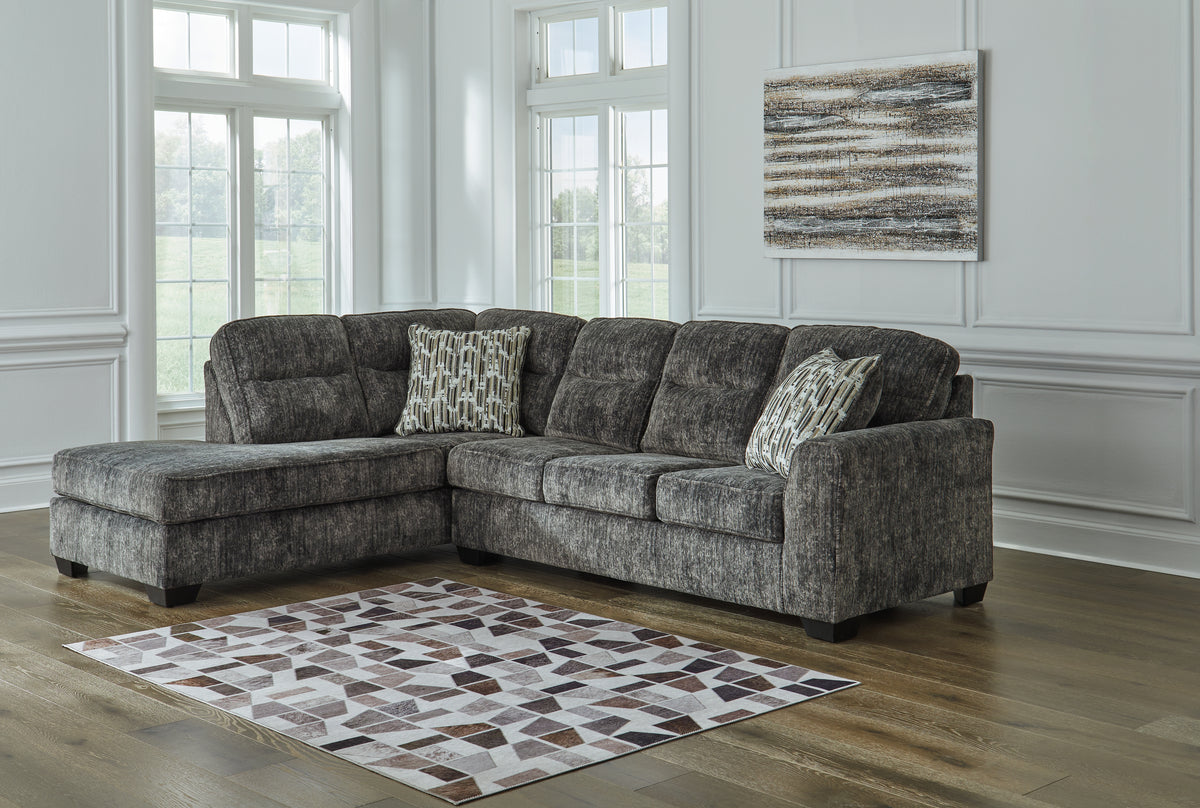 Diamond Furniture - Ashley Furniture - Lonoke Sectional - RAF 2-Piece Sectional with Chaise / Gunmetal - 50504S1