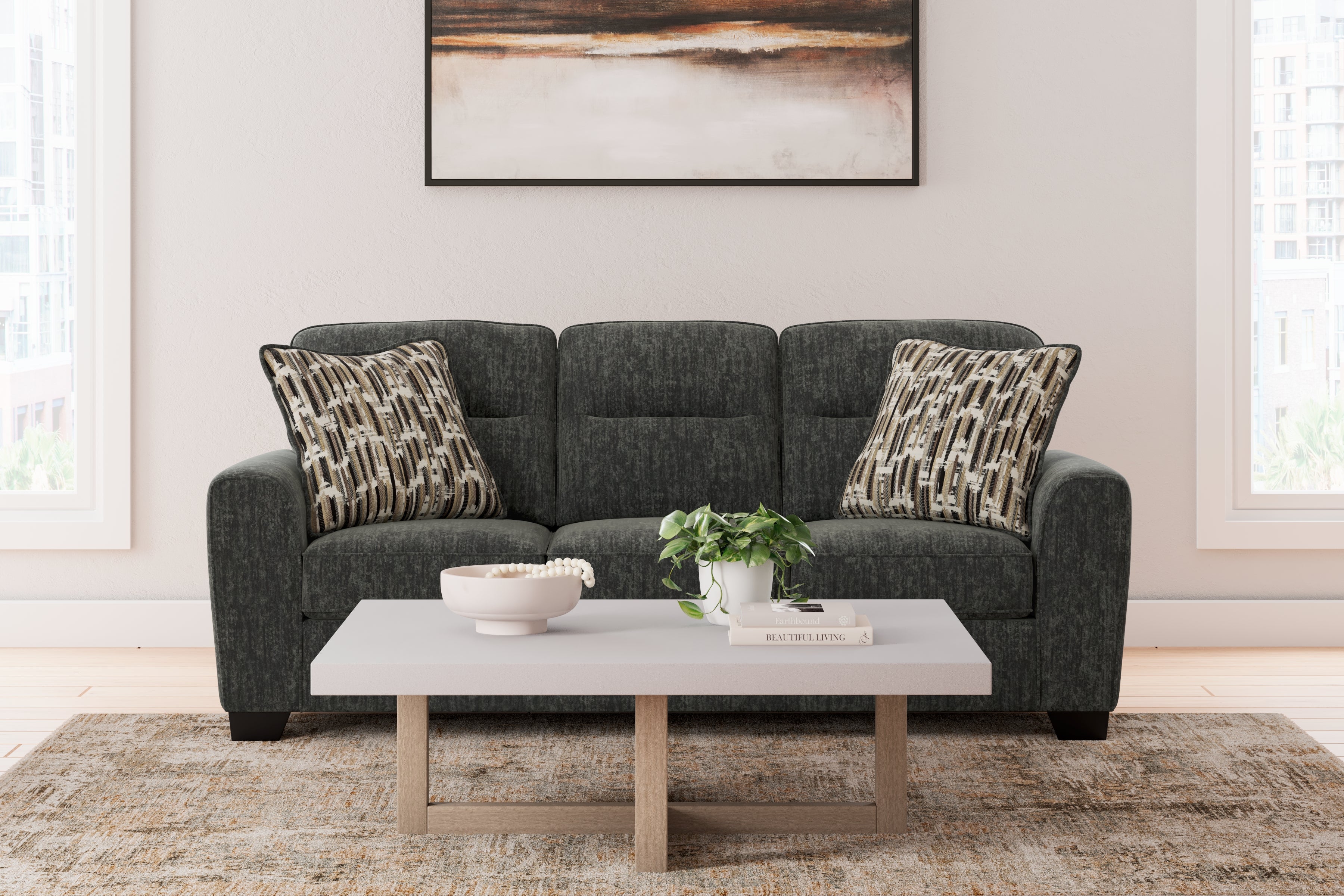Diamond Furniture - Ashley Furniture - Lonoke Living Room - Sofa / Gunmetal - 5050438