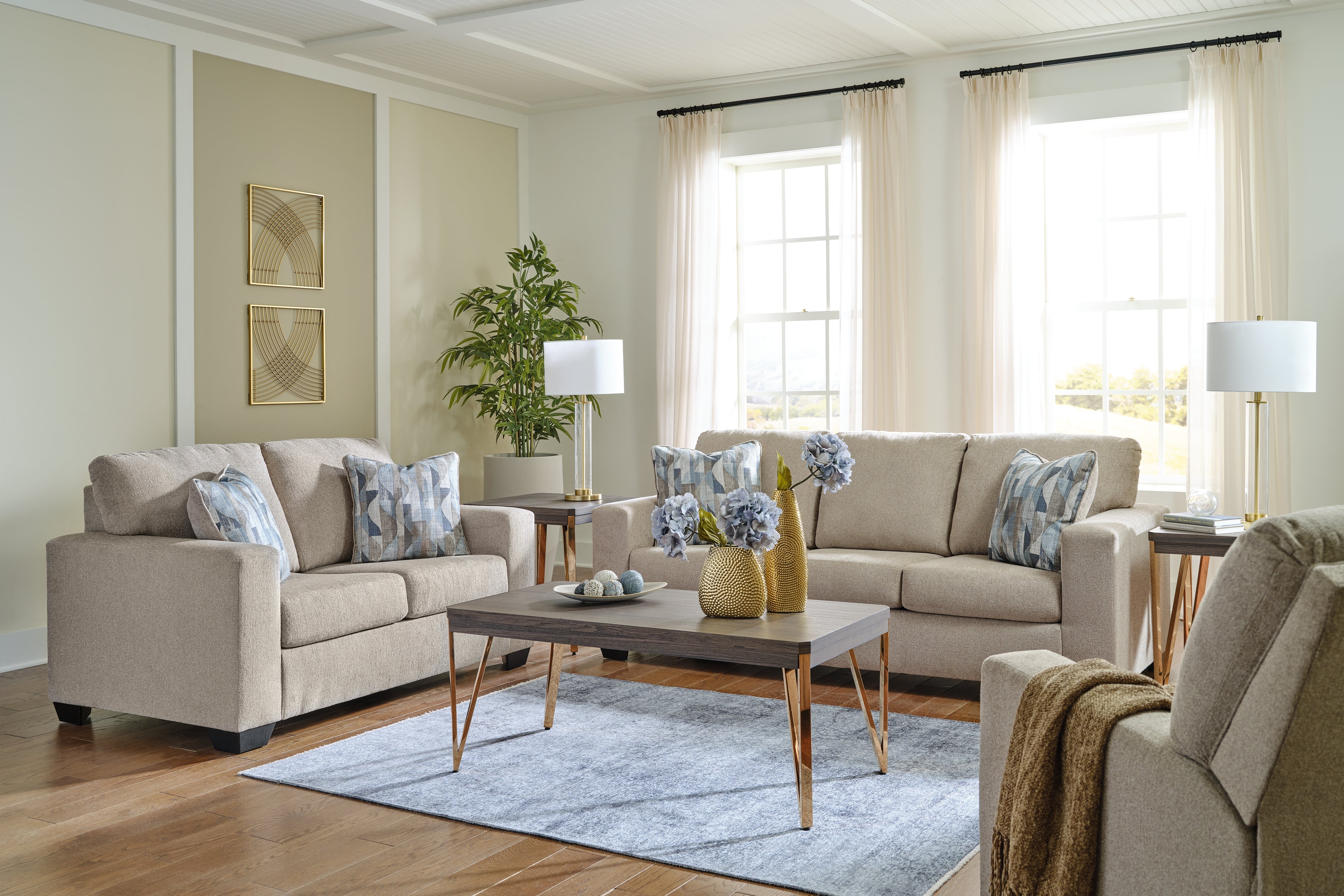 Diamond Furniture - Ashley Furniture - Deltona Sofa - Sofa, Loveseat and Recliner / Parchment - 51204U2