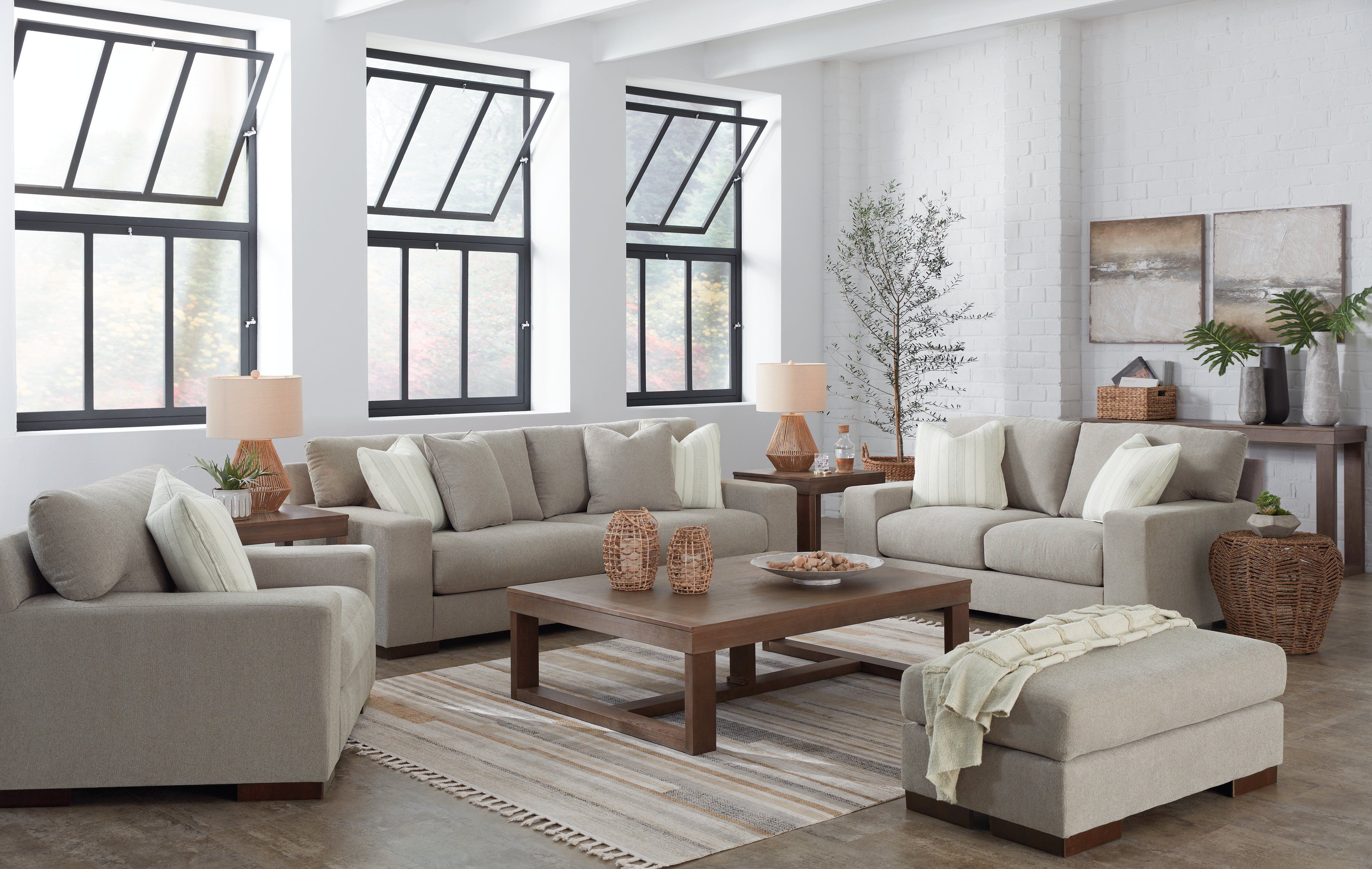 Diamond Furniture - Ashley Furniture - Maggie Sofa - Sofa, Loveseat, Oversized Chair and Ottoman / Flax - 52004U3