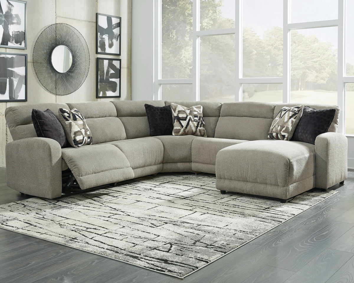 Diamond Furniture - Ashley Furniture - Colleyville 5-Piece Power Reclining Sectional with Chaise - 5-Piece Power Reclining Sectional with Chaise / Stone - 54405S14