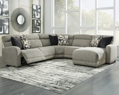 Diamond Furniture - Ashley Furniture - Colleyville 5-Piece Power Reclining Sectional with Chaise - 5-Piece Power Reclining Sectional with Chaise / Stone - 54405S14