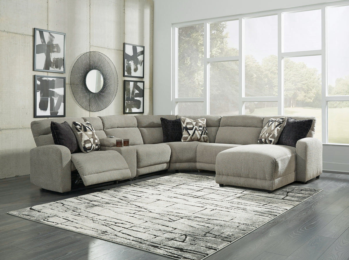 Diamond Furniture - Ashley Furniture - Colleyville 6-Piece Power Reclining Sectional with Chaise - 6-Piece Power Reclining Sectional with Chaise / Stone - 54405S12