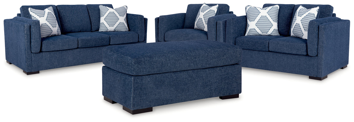 Diamond Furniture - Ashley Furniture - Evansley Sofa, Loveseat, Oversized Chair and Ottoman - Sofa, Loveseat, Oversized Chair and Ottoman / Navy - 54502U3
