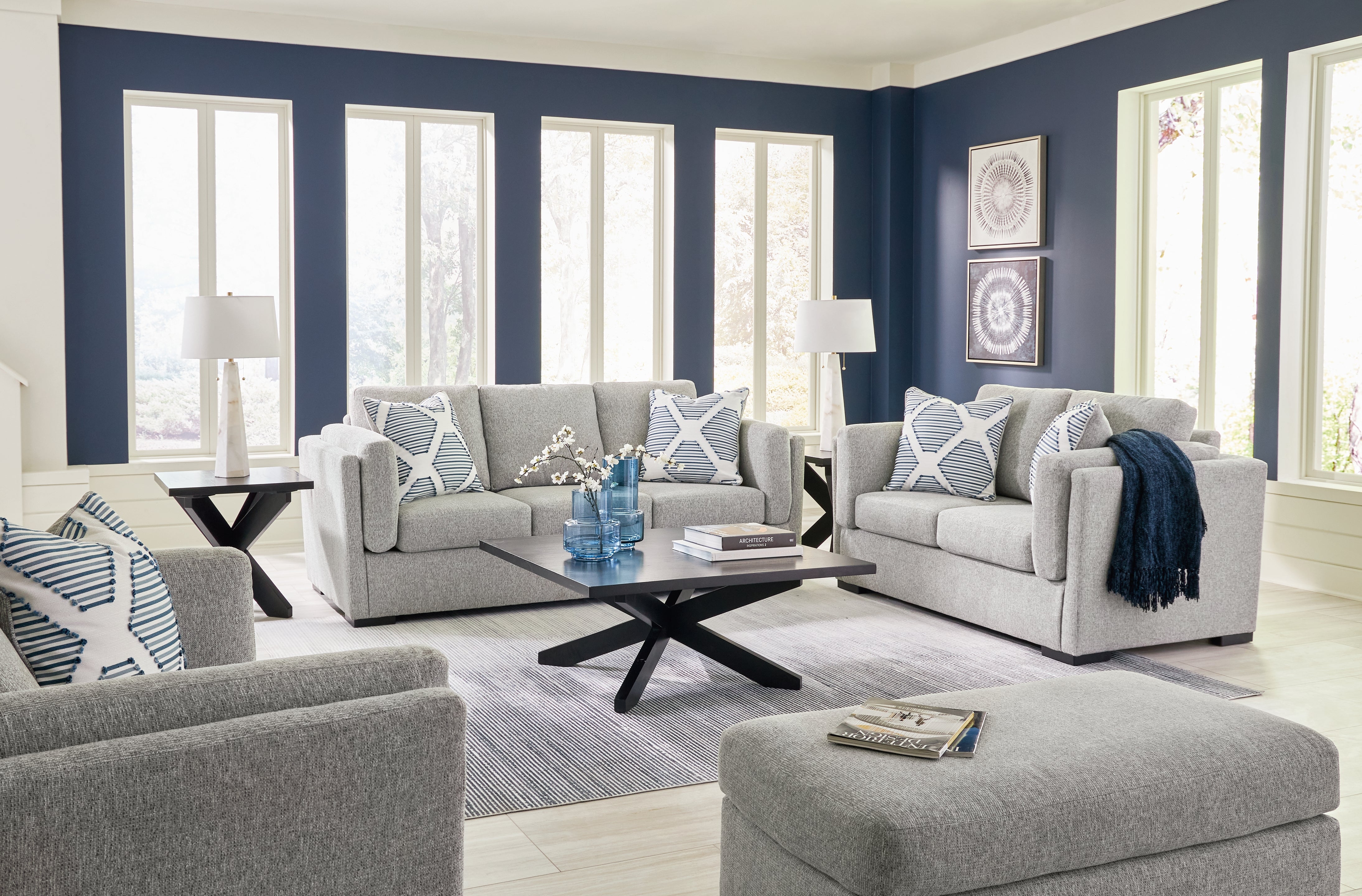 Diamond Furniture - Ashley Furniture - Evansley Sofa - Sofa, Loveseat, Oversized Chair and Ottoman / Pewter - 54503U3