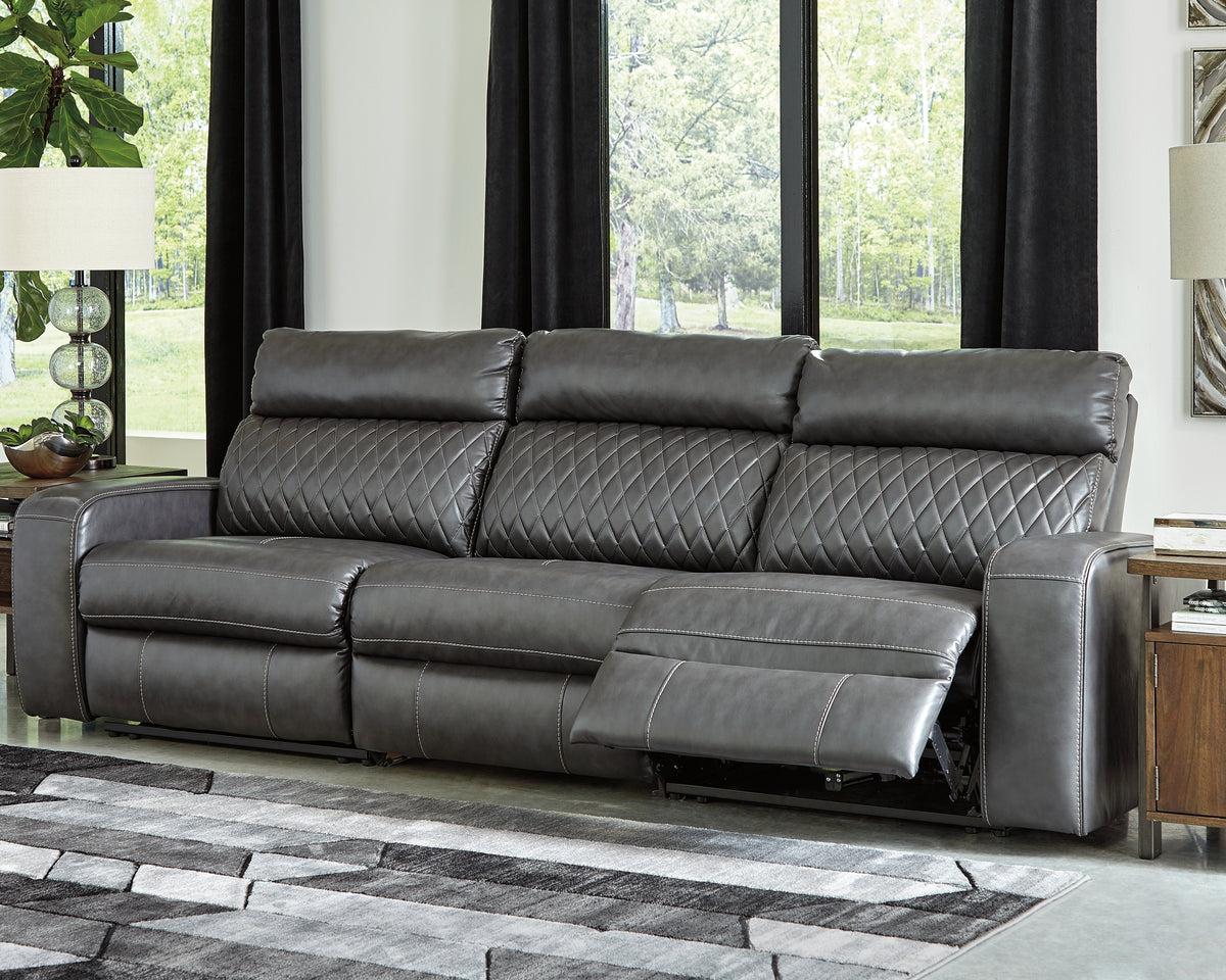 Diamond Furniture - Ashley Furniture - Samperstone 3-Piece Power Reclining Sectional Sofa - 3-Piece Power Reclining Sectional Sofa / Gray - 55203S4